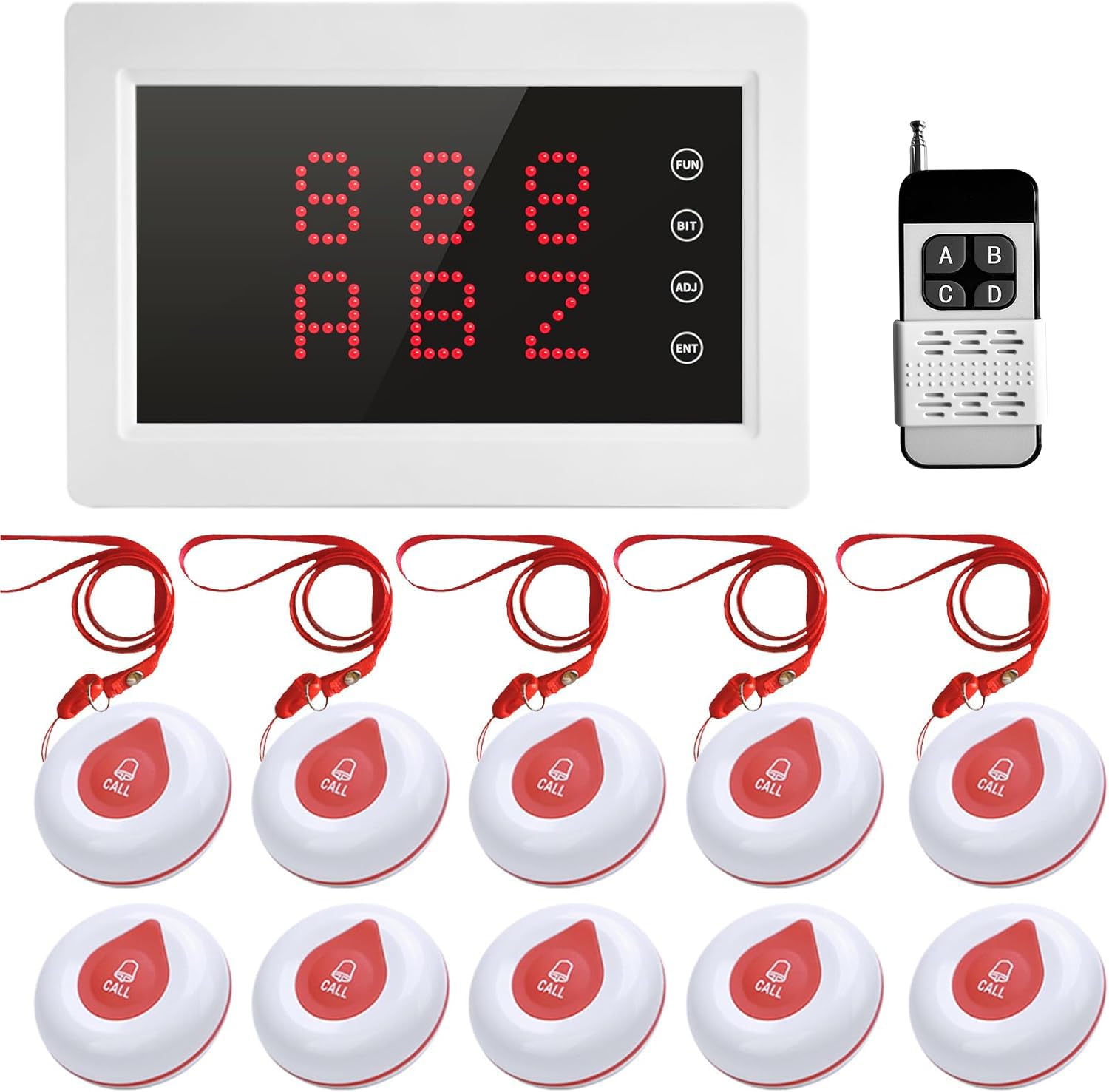 Wireless Caregiver Pager System with 1 Display Receiver & Remote Control - 1200+ ft Range, 10 Waterproof Call Buttons for Nursing Homes, Clinics, Hospitals (Ideal for Elderly Care, Patient Monitoring & Emergency Alerts)