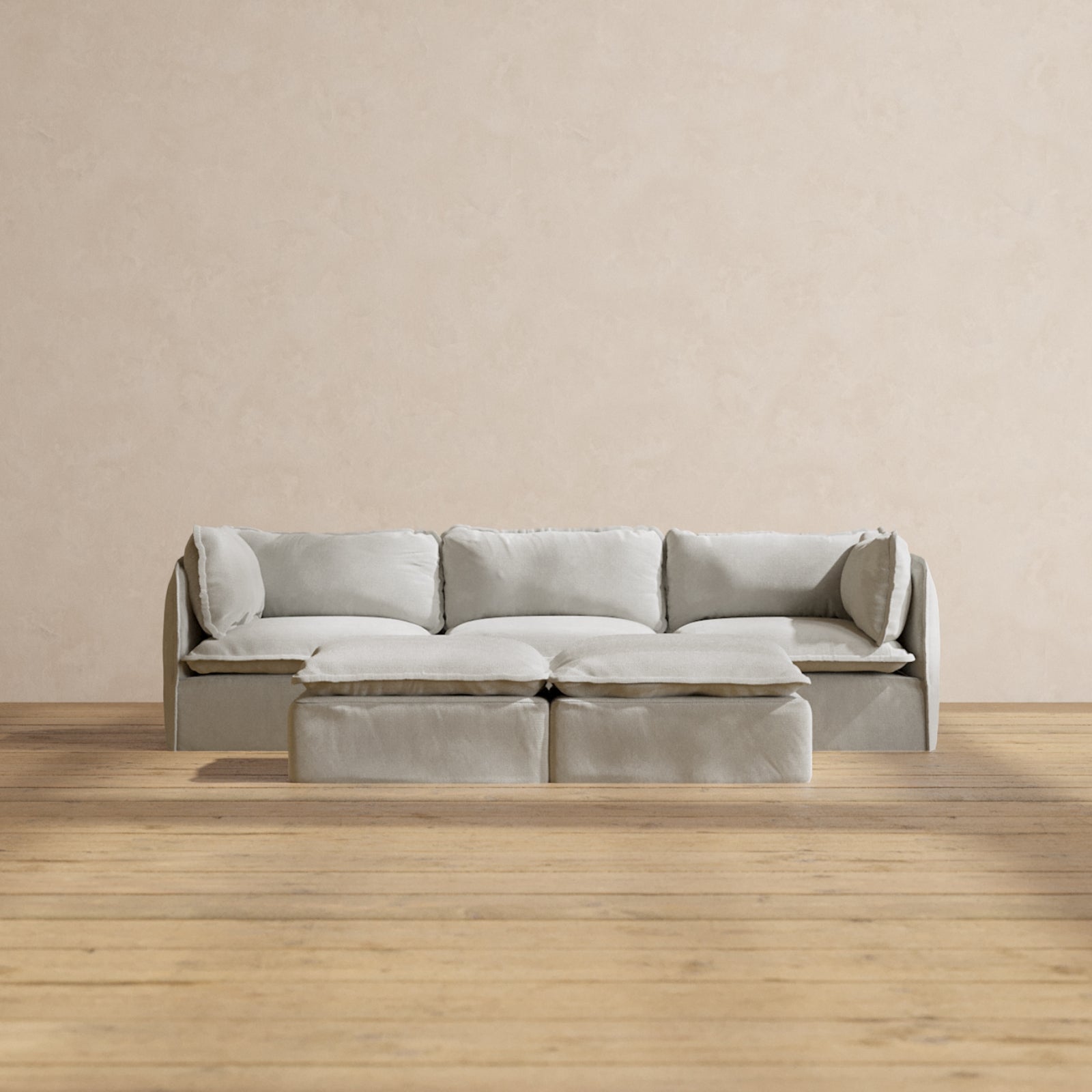 Premium Modular Performance 3-Seater Sofa with Cloud-Colored Ottoman Bench - Luxury Blend Fabric for Living Room, Lounge & Entertainment Spaces