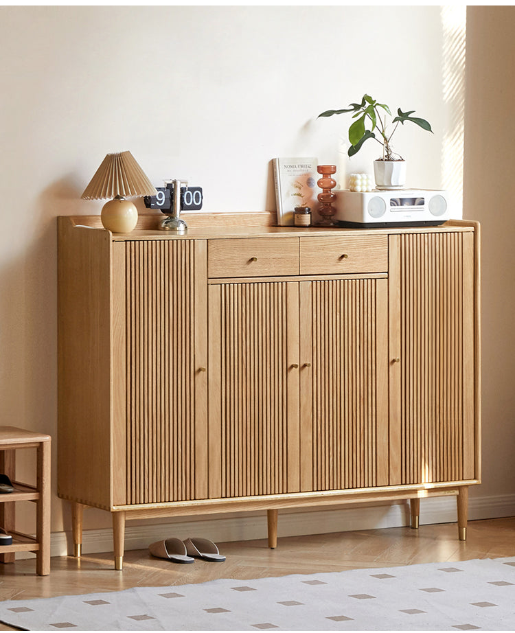 Modern Oak Solid Wood Shoe Storage Cabinet - Nordic Style Entryway Organizer for Shoes, Boots & Accessories | Perfect for Hallway, Living Room & Bedroom Closet