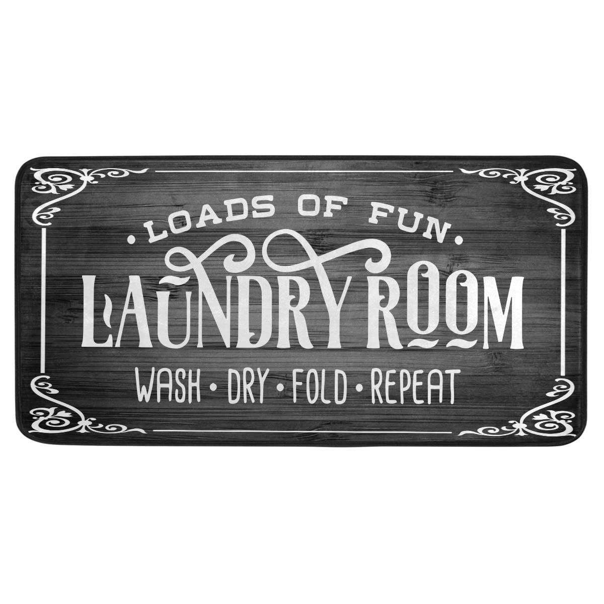 Farmhouse Style Laundry Room Mat - Non-Slip Washable Rug with Dark Wood Background (39x20 Inches) - Perfect for Laundry Room Floor, Mudroom Entryway & Farmhouse Decor