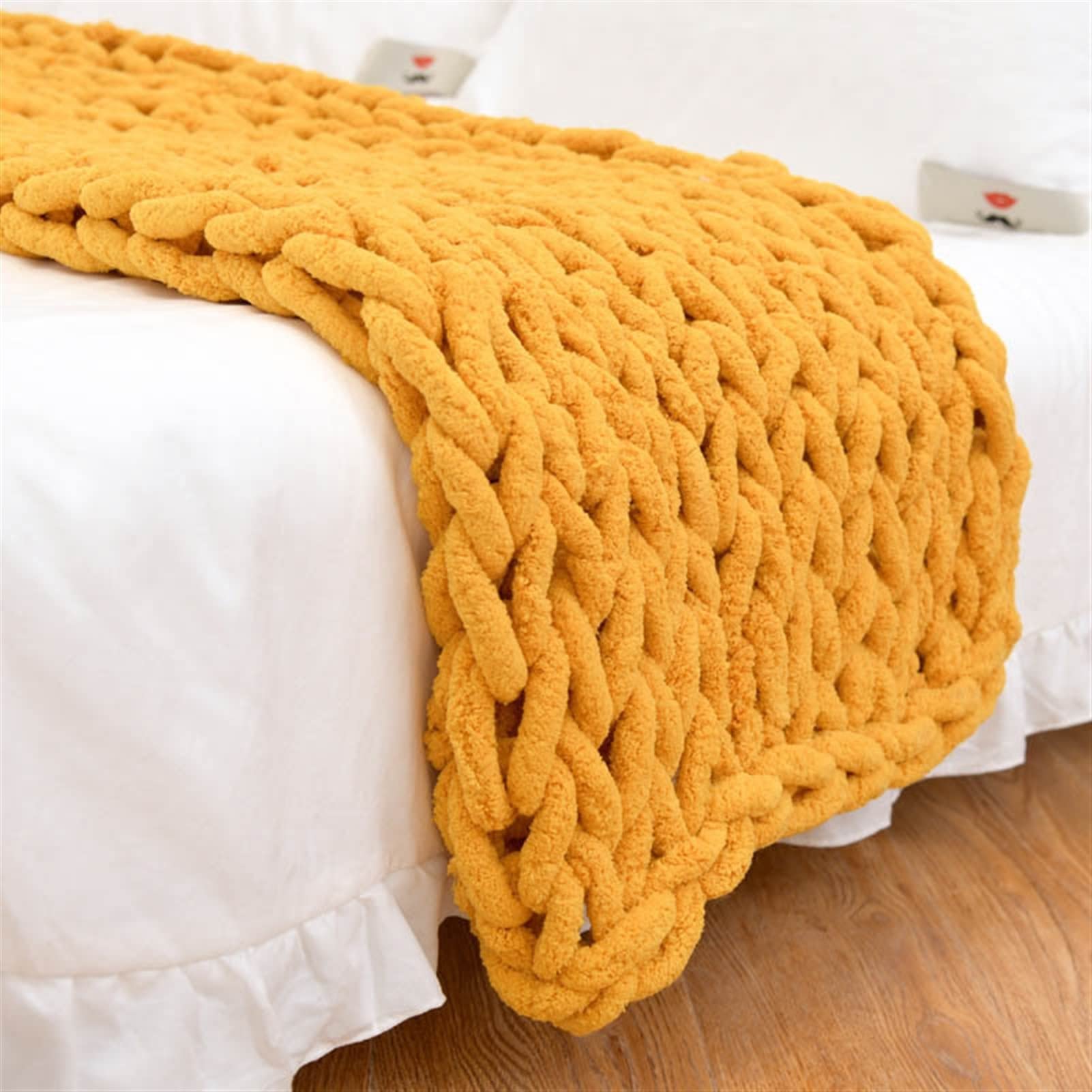 Soft Chenille Knit Throw Blanket - Large 50x60 Inches, Thick Yarn, Ultra Cozy & Warm - Perfect for Sofa, Bed, Couch, Winter Nights (Yellow) - Home Decor, Gift Idea, Living Room Essential