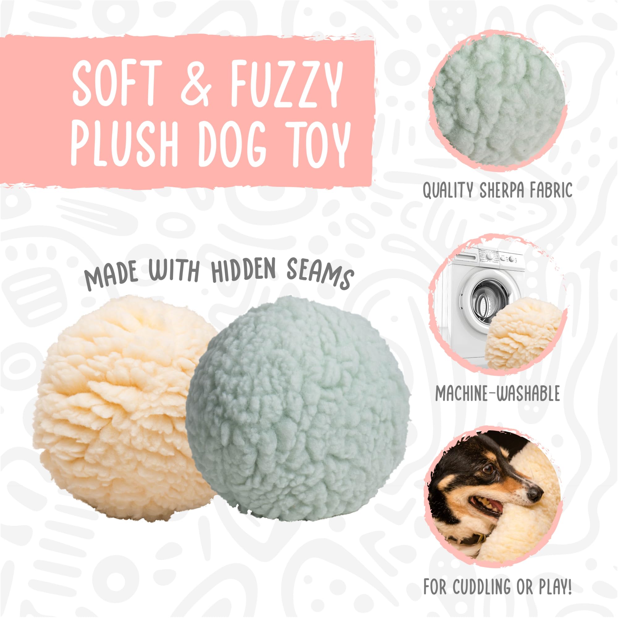 HuggleHounds Durable Fleece Ball Plush Dog Toy for Aggressive Chewers - Tough Chew-Proof Squeaky Toy for Large Dogs & Puppies - Soft Yet Long-Lasting Stuffed Ball for All Breeds | Perfect for Playtime, Training & Anxiety Relief - Fluffy Hugglefleece Chew Toy (Small/Medium/Large)