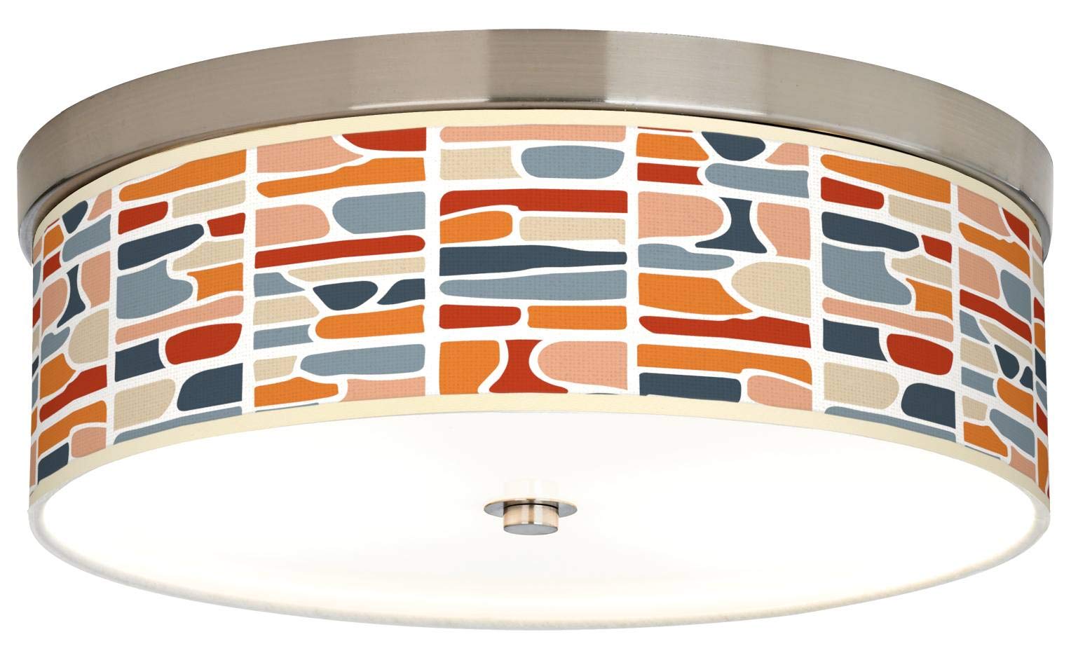 Vintage Cobblestone Print Energy Efficient LED Ceiling Light Fixture with Fabric Shade - Perfect for Bedroom, Living Room & Dining Room Lighting