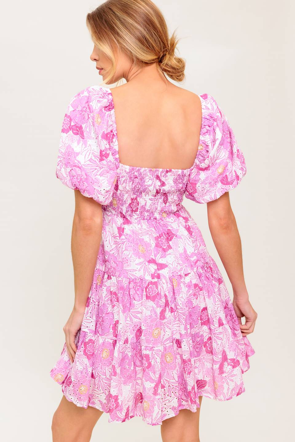 Pretty in Pink Eyelet Mini Dress - Floral Lace Summer Dress for Women, Perfect for Beach Vacations, Weddings & Date Nights