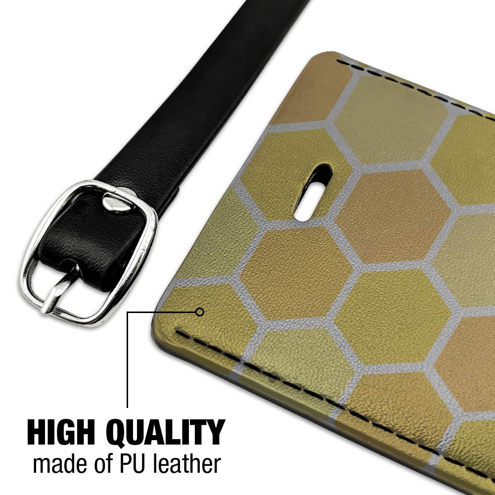 Yellow Honeycomb Pattern Leather Luggage Tag - Rectangle Suitcase ID Card Holder for Carry-On Bags - Perfect for Travel, Business Trips & Vacation Identification