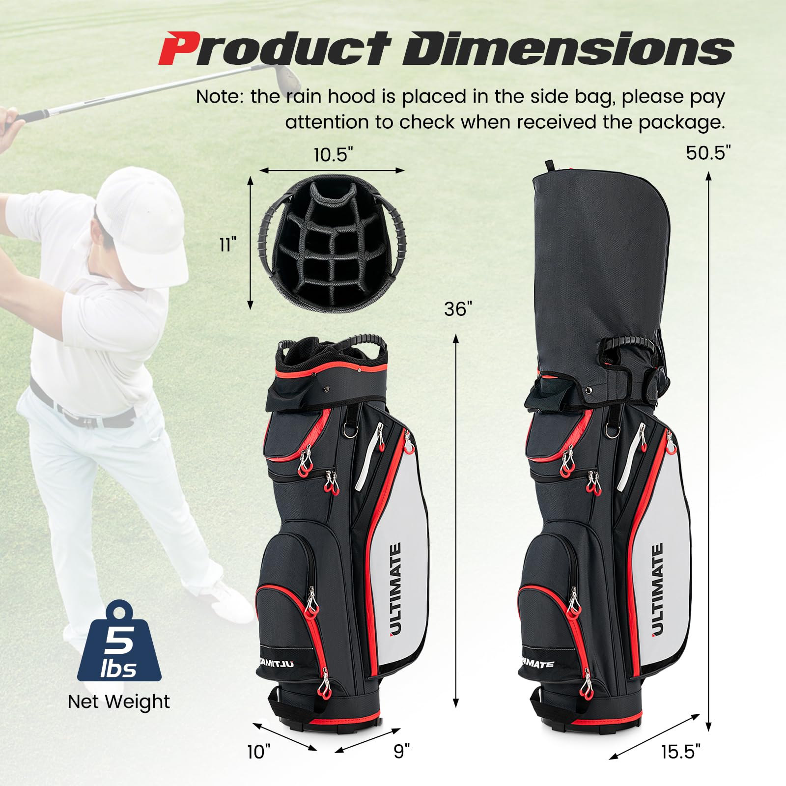 **Goplus 14-Way Divider Lightweight Golf Cart Bag – 8 Zippered Pockets, Cooler Bag, Rain Hood, Shoulder Strap & Carry Handle – Durable Golf Club Bag for Men & Women – Perfect for Golf Courses, Driving Ranges & Travel**