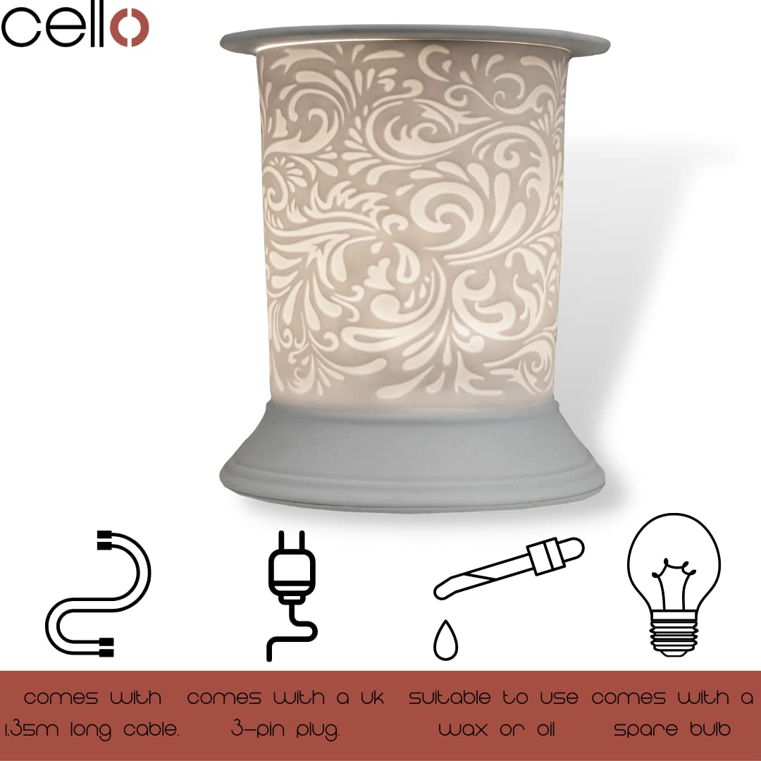 Premium Cello Electric Wax Warmer - Porcelain Aromatherapy Diffuser for Home & Office - Perfect for Relaxation, Stress Relief & Scented Wax Melts