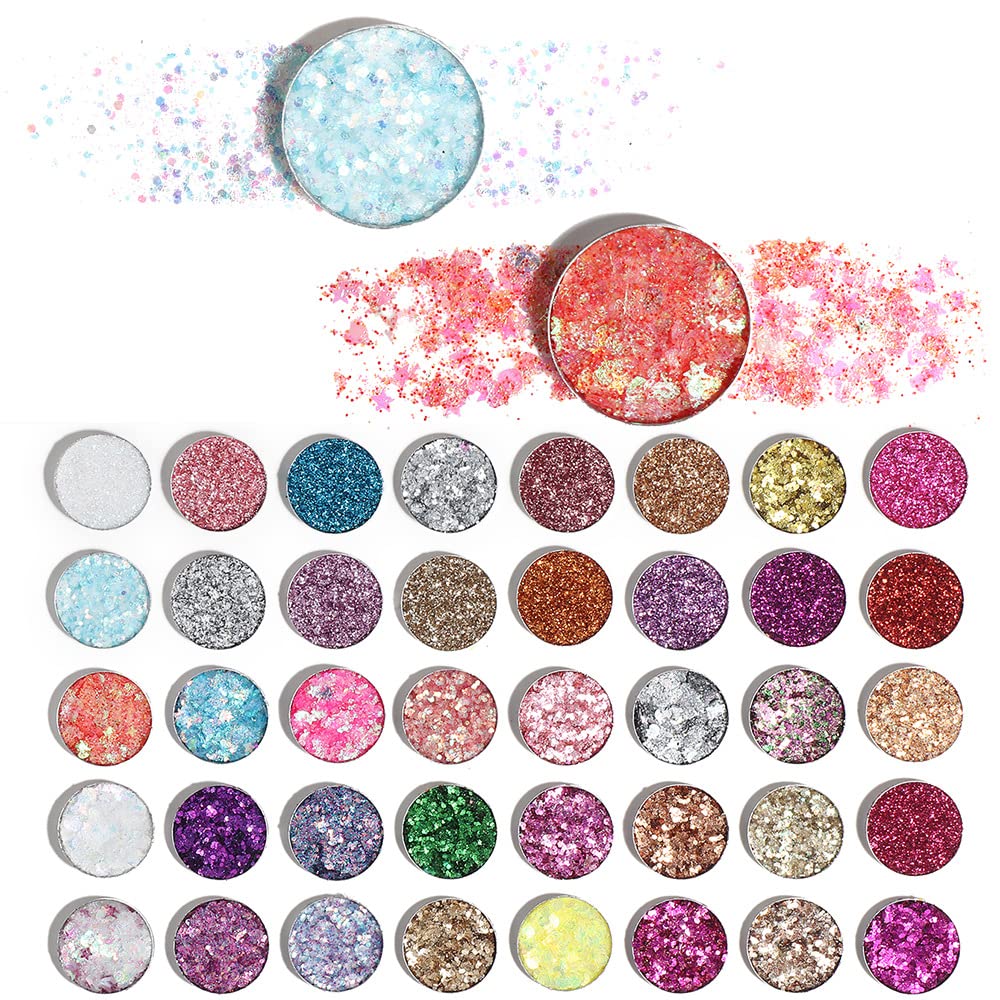 MEICOLY 40-Color Glitter Eyeshadow Palette - Pressed Pigmented Mineral Makeup with Ultra Shimmer & Sequins | Long-Lasting Self-Adhesive Formula for Face & Eye Makeup | Perfect for Parties, Halloween, Cosplay & Special Occasions