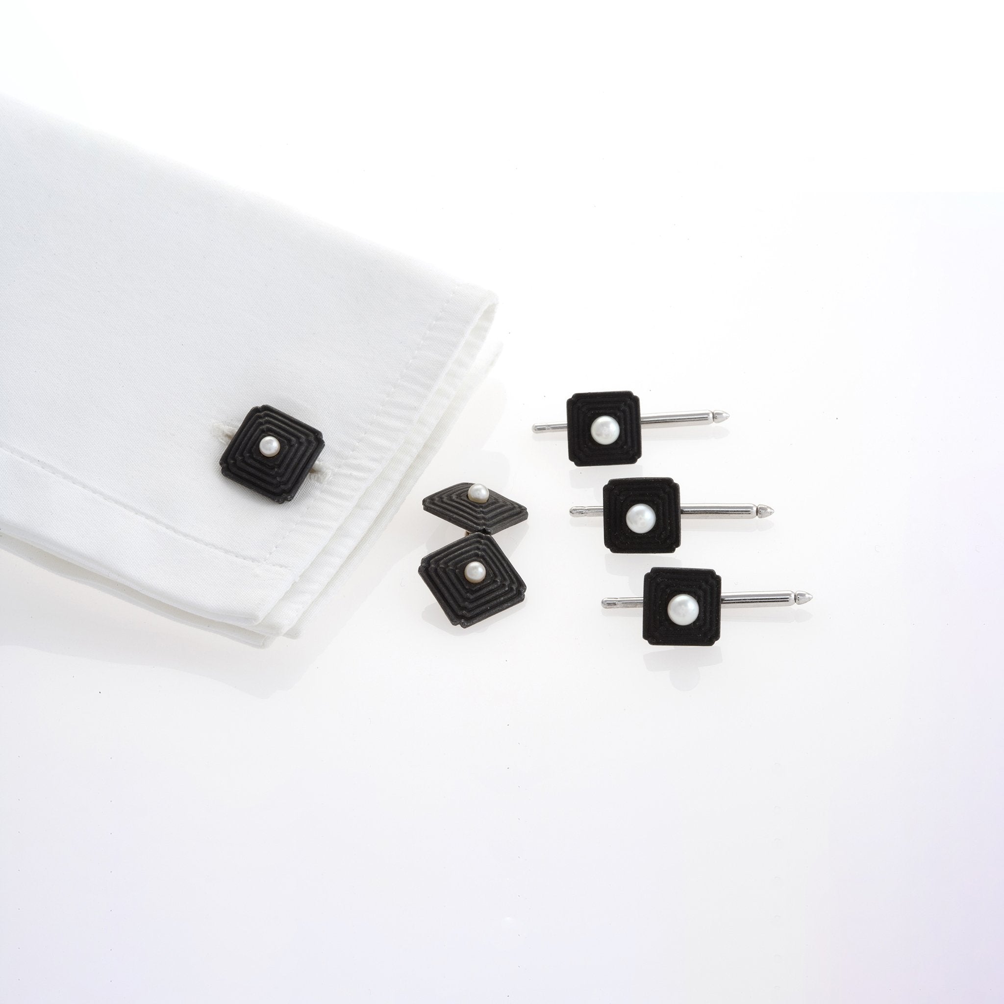 Elegant Marsh & Co. Patinated Steel & Pearl Cufflinks Set for Men - Perfect for Weddings, Business Meetings & Formal Events