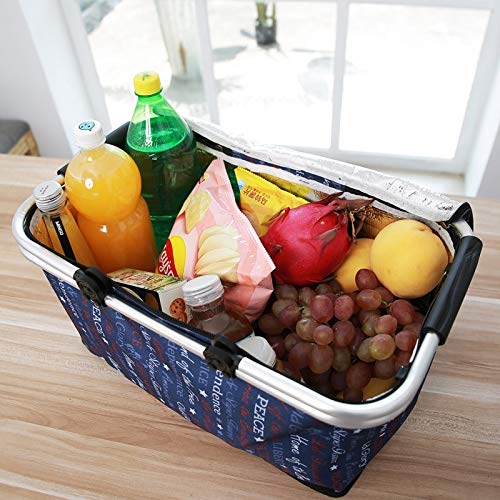 Large Picnic Basket with Insulated Compartment - Portable Outdoor Lunch Cooler for Picnics, Camping, Beach & Grocery Shopping