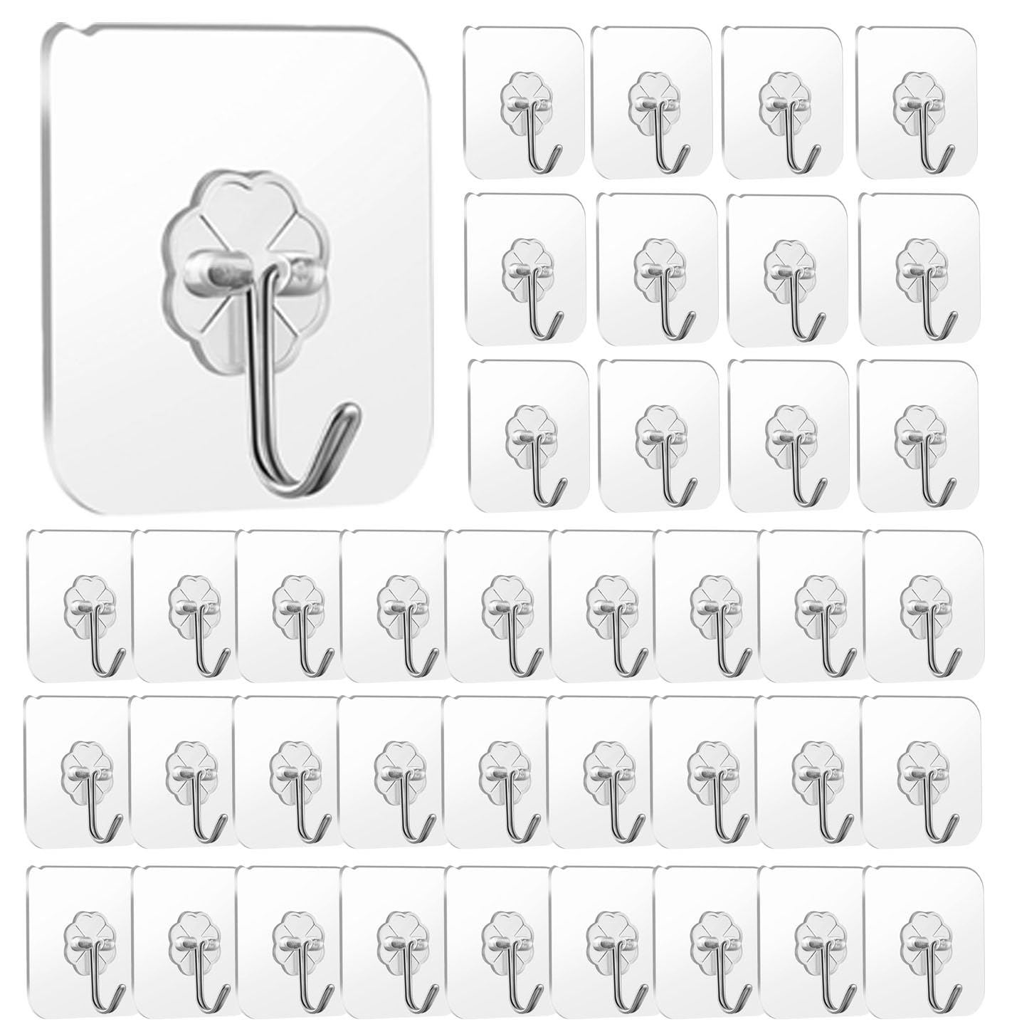 40 Pack Heavy Duty 30lb Adhesive Wall Hooks - No Nail Stainless Steel Hangers for Kitchen, Bathroom, Garage & Home Organization - Strong Sticky Hooks for Hanging Towels, Coats, Utensils & Decor