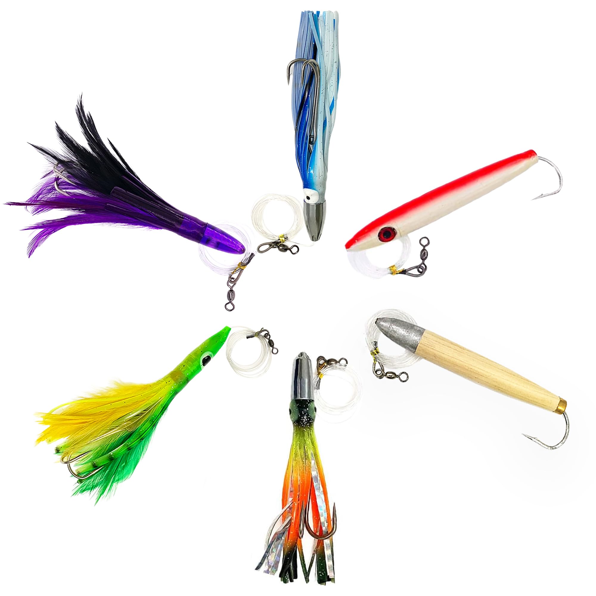 Premium Cedar Plug Tuna Trolling Lure Kit – 6-Pack with 5