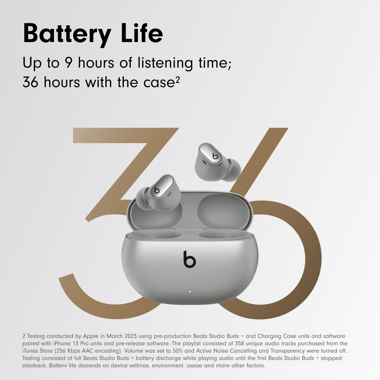 Beats Studio Buds+ (2023) - Premium Wireless Noise Cancelling Earbuds with Spatial Audio | Enhanced Apple & Android Compatibility | Built-in Mic & Sweat-Resistant Design | Cosmic Silver | Perfect for Workouts, Commuting & Travel