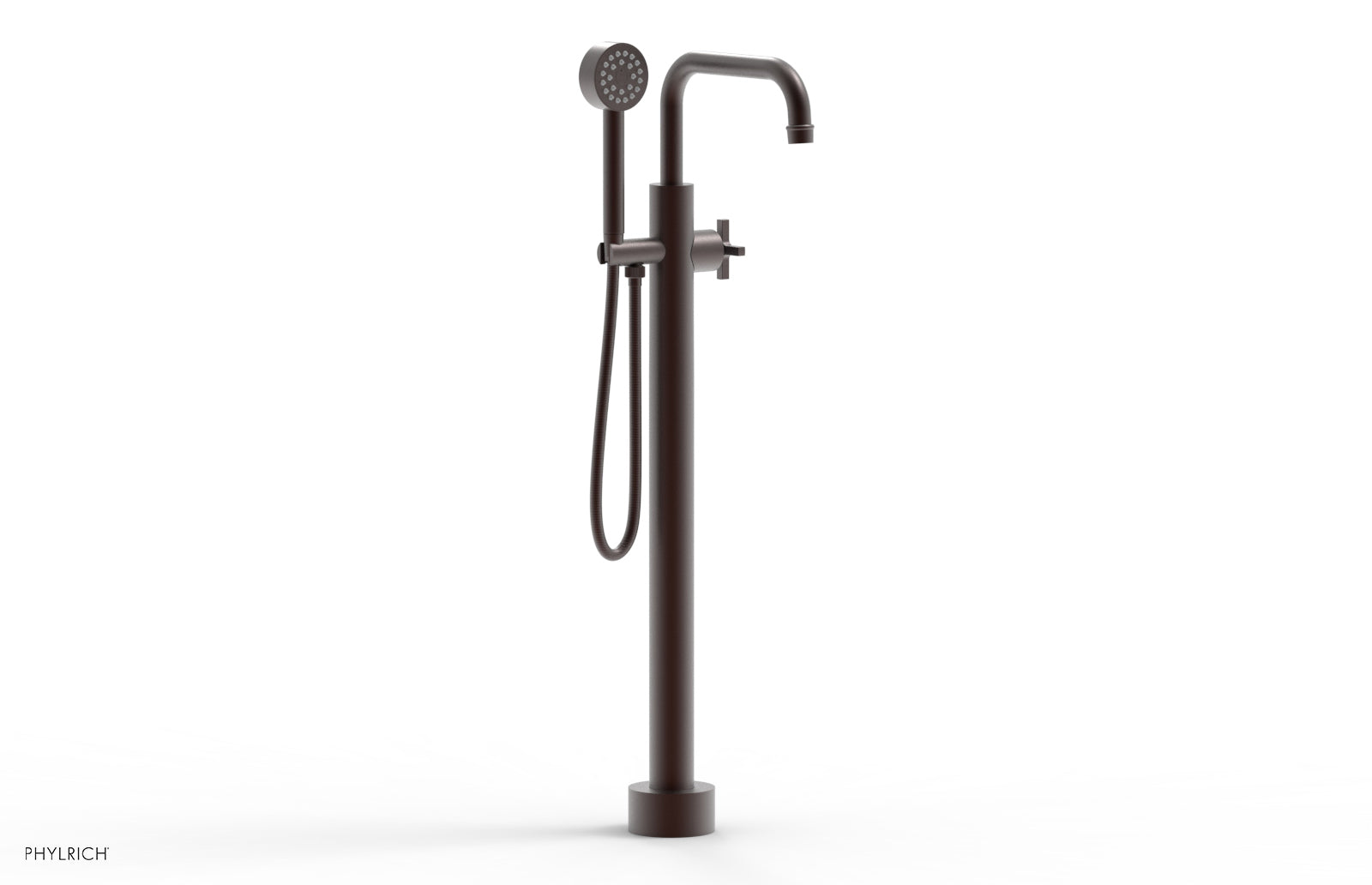 HEX MODERN Tall Floor Mount Tub Filler with Cross Handle & Hand Shower - Model 501 54 01 | Luxury Bathroom Fixture for Spa-Like Experience