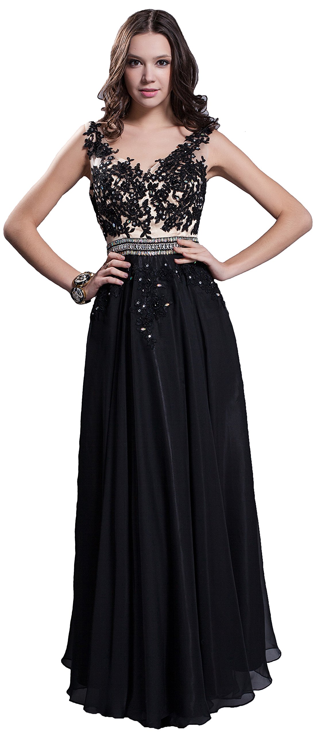 Elegant Women's Embroidery Lace Beaded Prom Evening Gown - Chiffon Formal Dress for Pageant, Wedding & Special Occasions