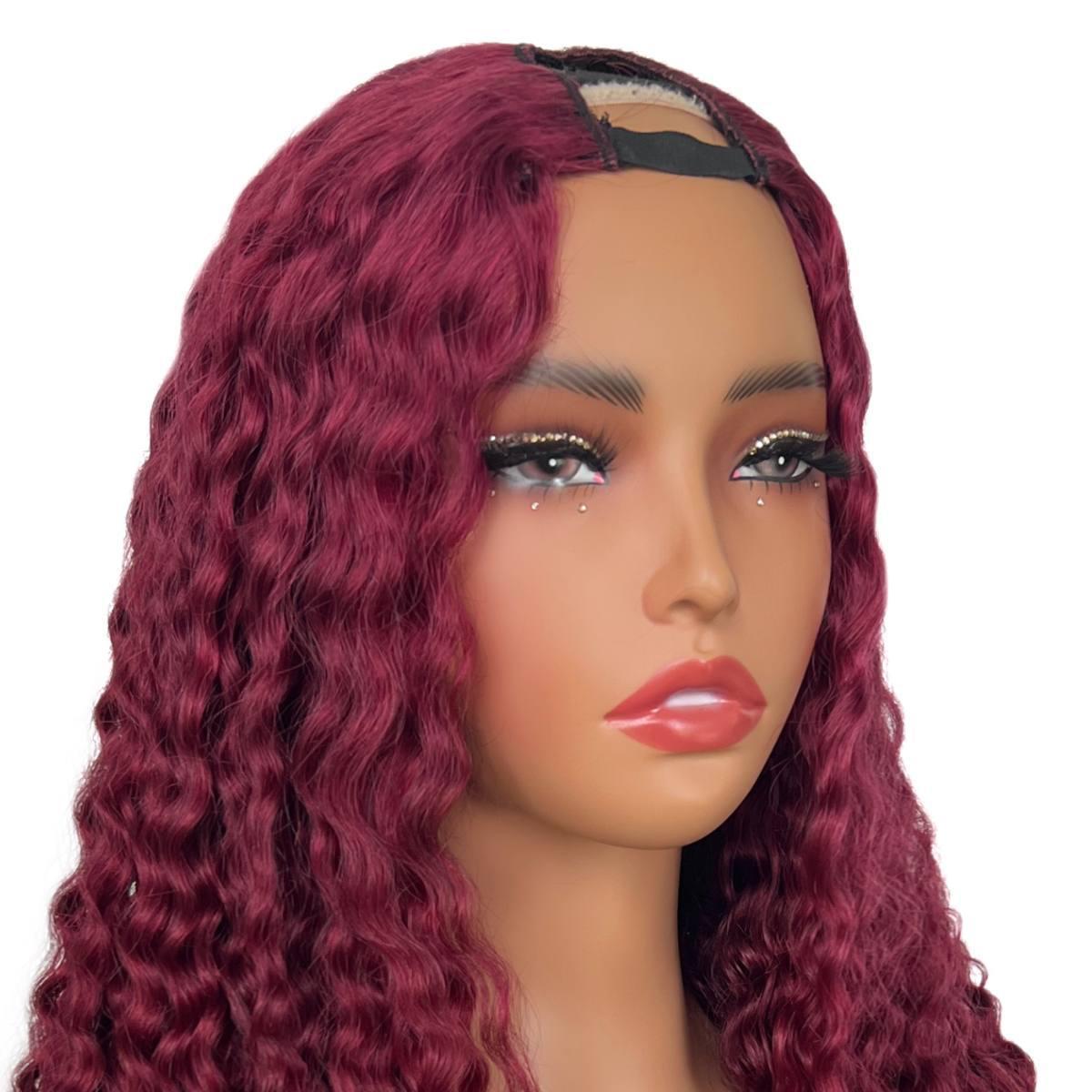 Burgundy Ocean Wave V Part 100% Human Hair Wig for Women - Natural Looking Wavy Lace Front Wig for Daily Wear, Cosplay & Special Occasions