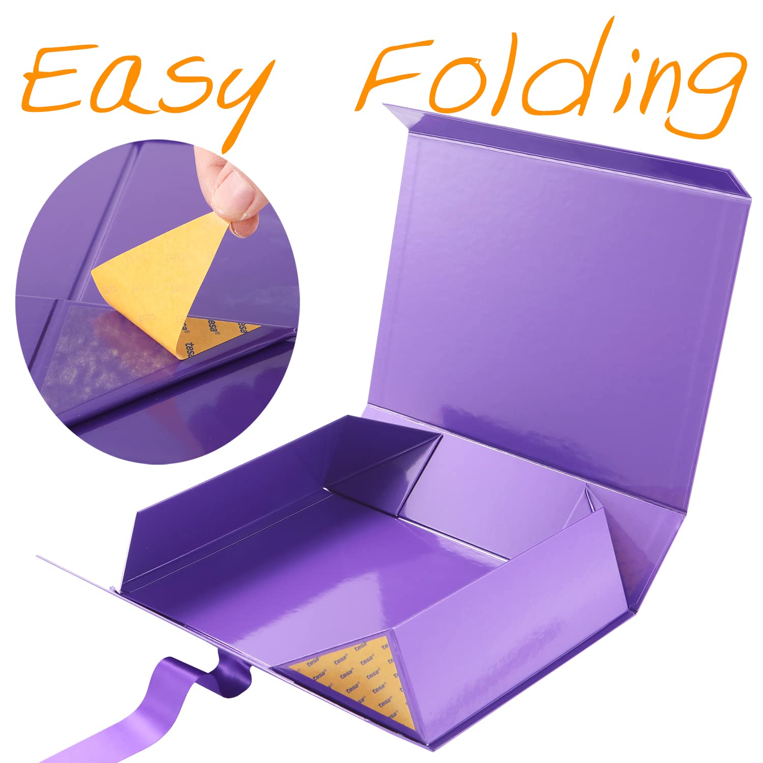 Premium 13x9.7x3.4 Inch Large Purple Magnetic Gift Box with Lid & Ribbon - Elegant Bridesmaid Proposal Box, Easter Present Packaging, Party Favor Container (Glossy Purple) - Perfect for Wedding Accessories, Birthday Gifts & Special Occasions