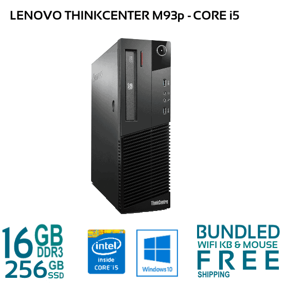 Lenovo ThinkCentre M93P SFF Desktop Computer - Intel Core i5-4570 Quad-Core 3.6GHz, 16GB RAM, 256GB SSD, WiFi, Windows 10 Pro - Compact Business PC for Office Work, Home Use & Digital Signage (1 Year Warranty)