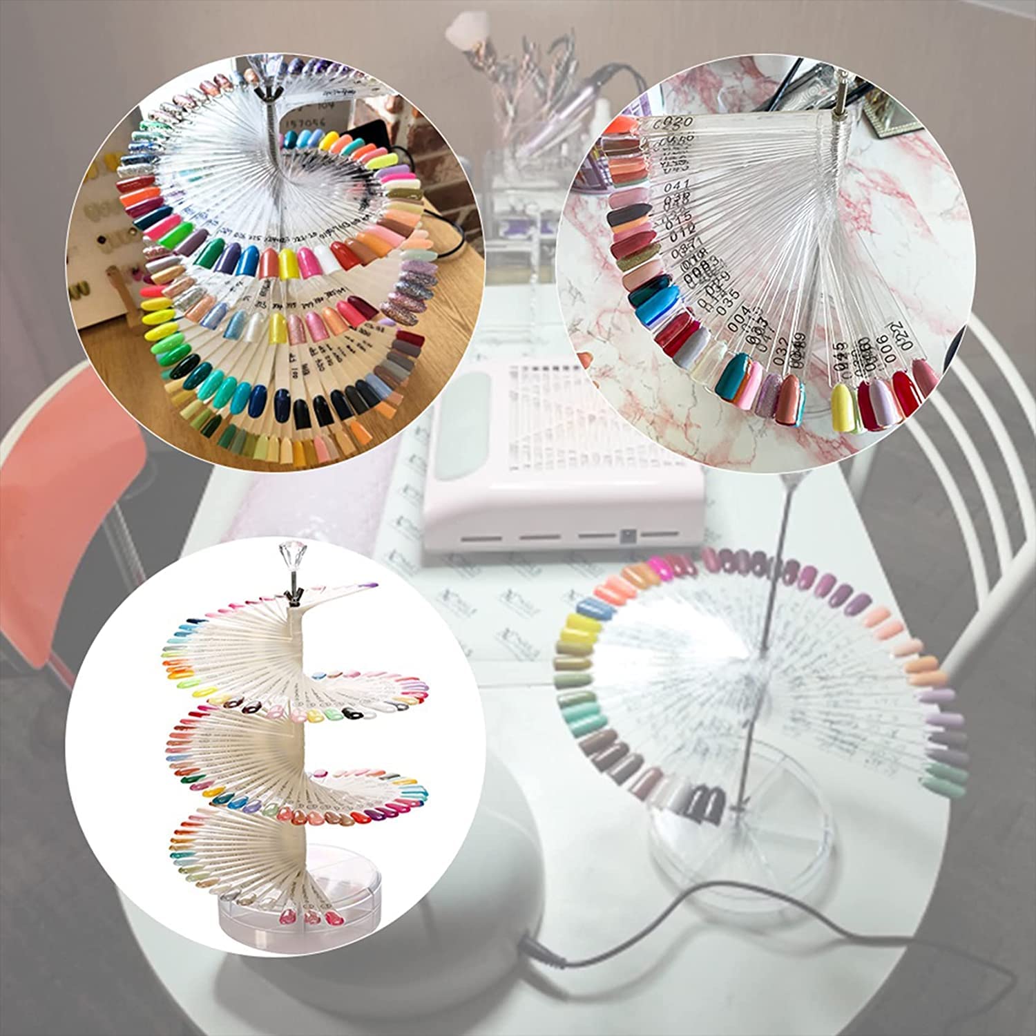 COSLUXE 120-Piece Natural False Nail Practice Tips - Nail Art Color Chart Display Stand, Spiral Nail Polish Gel Showcase for Salon & DIY Manicure - Perfect for Nail Technicians, Students & Home Use
