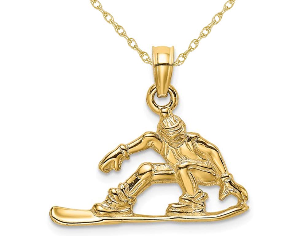 14K Gold Snowboarder Pendant Necklace for Winter Sports