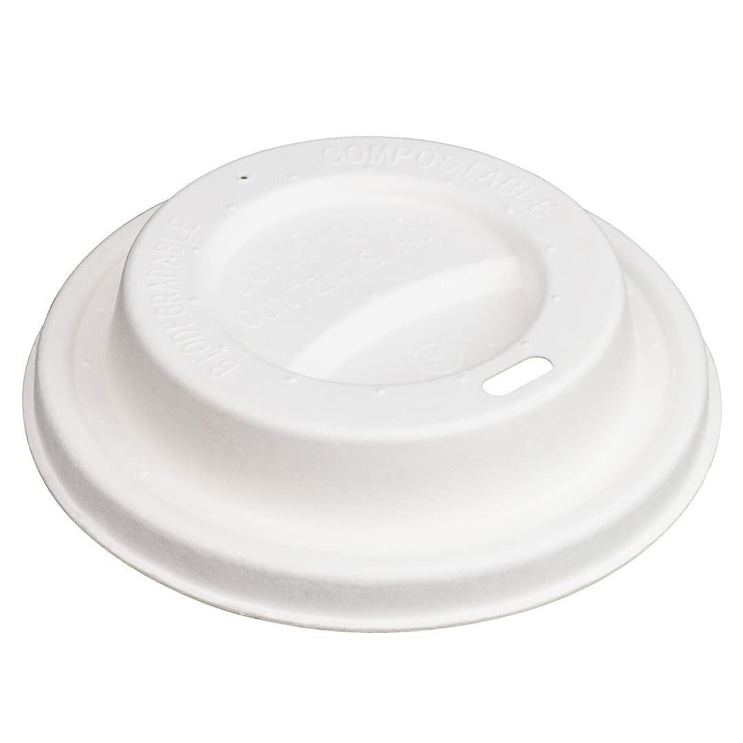Restpresso 500 Count Vented Disposable Coffee Cup Lids - Fits 8oz, 12oz, 16oz & 20oz Cups - Microwave Safe Bagasse Lids with Elevated Spout - Perfect for Coffee Shops, Cafes & Takeout Restaurants