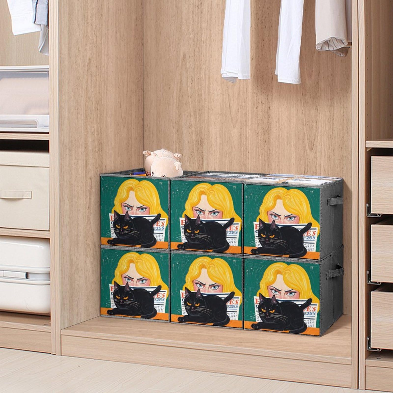 6PCS Foldable Storage Bins with Handles - Large Capacity Scary Woman Printed Storage Boxes & Cubes for Playroom, Office, Home Organization | Perfect for Kids' Toys, Books, Clothes & Household Items Storage