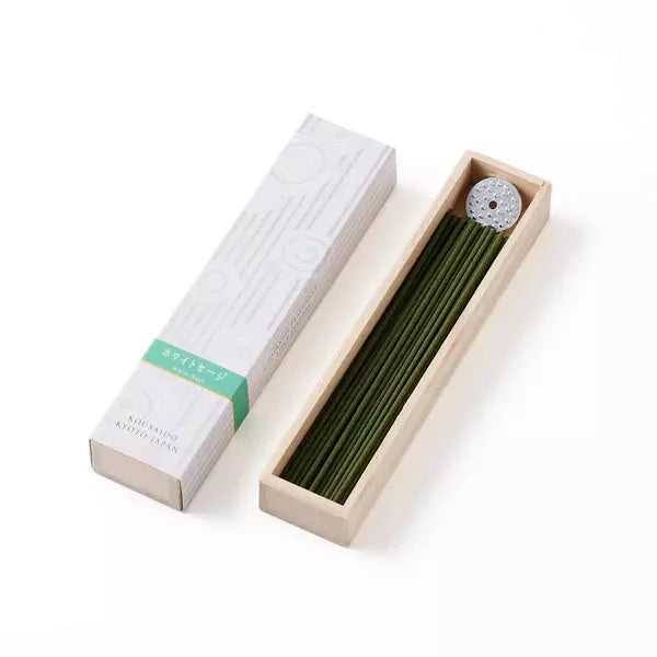 Kousaido White Sage Long Incense Sticks (40 Count) in Wooden Box - Natural Aromatherapy for Meditation, Yoga & Home Cleansing