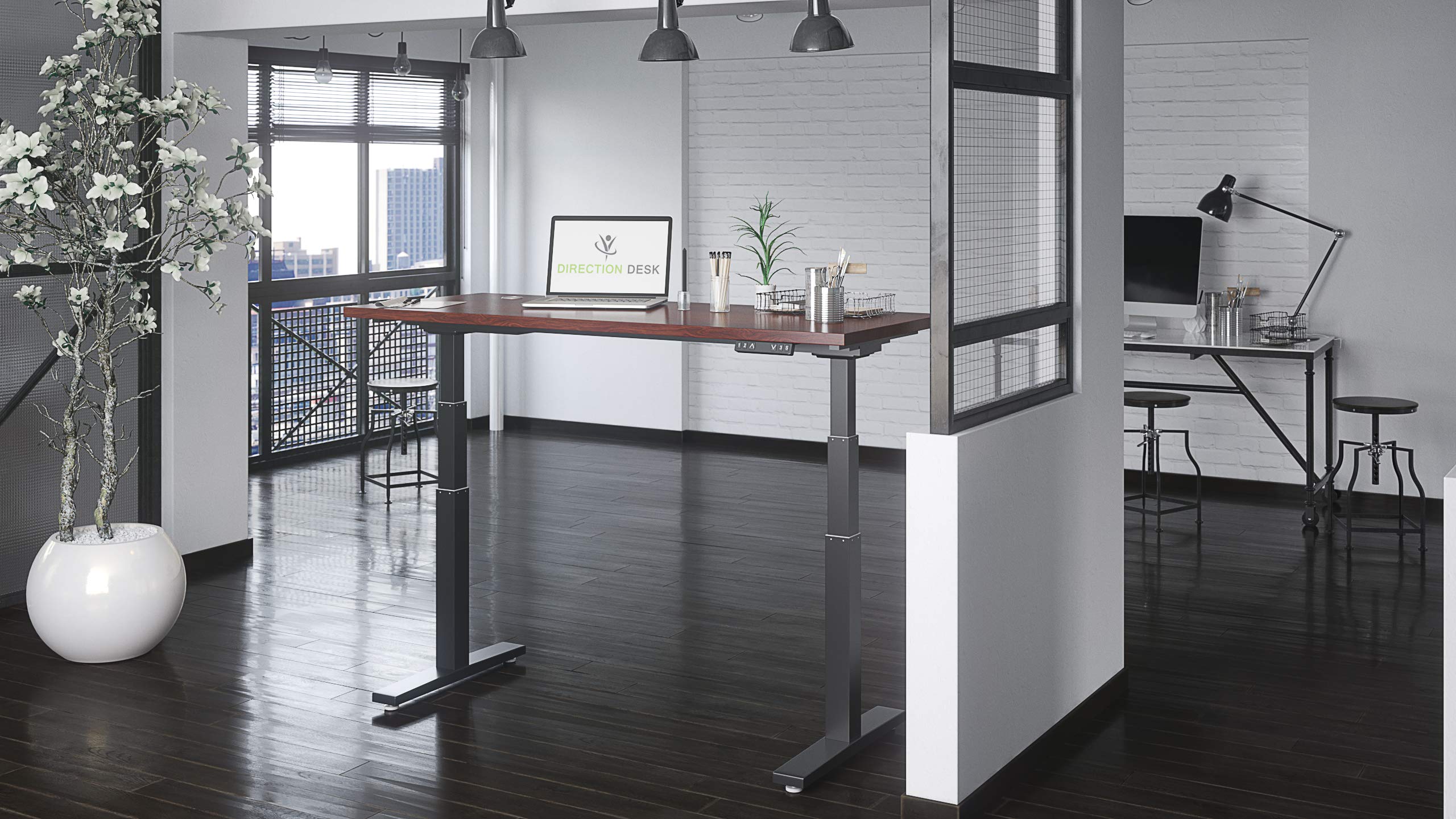 60-Inch Electric Height Adjustable Standing Desk with Dual Motors - Black Frame & Walnut Top for Home Office, Gaming, and Workspace Ergonomics