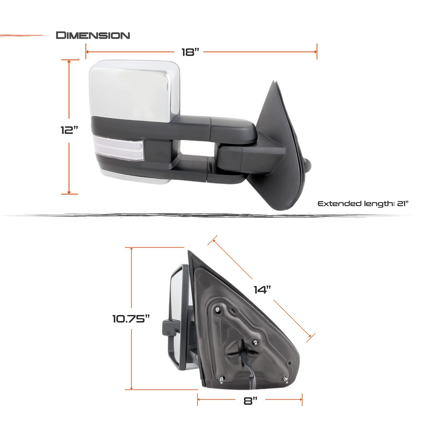 AKKON Powered Heated Towing Mirrors with Sequential Turn Signals for 2014-2018 Chevy Silverado & GMC Sierra - Chrome Side Mirrors for Enhanced Visibility and Safety While Towing or Driving