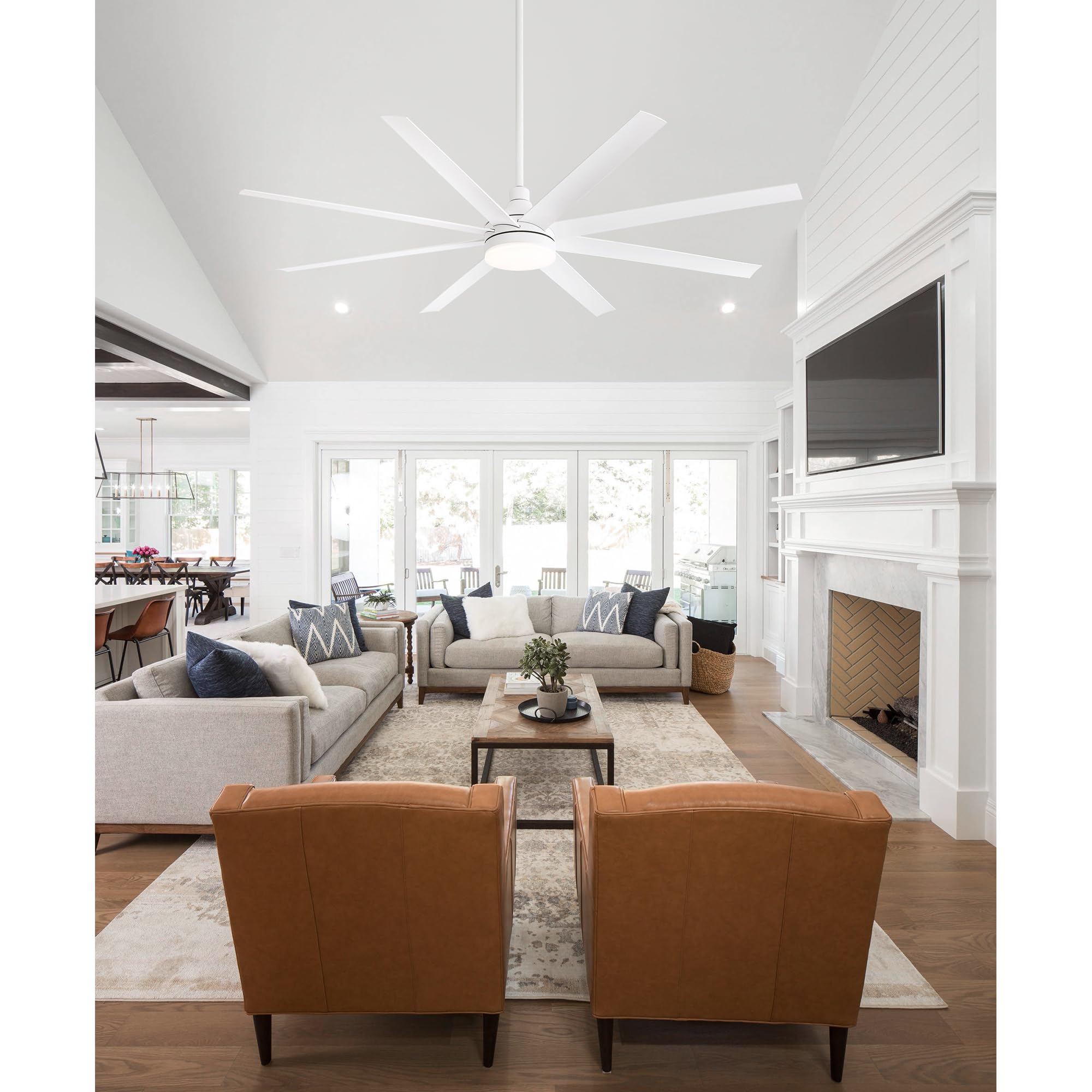 72 Inch Smart Ceiling Fan with LED Light and Remote Control - 8 Reversible Blades, Ultra Quiet DC Motor, 6 Speed Settings & Timer - Modern Industrial Style for Bedroom, Living Room, Office - Energy Efficient Cooling with Stylish Chandelier Lighting (White)