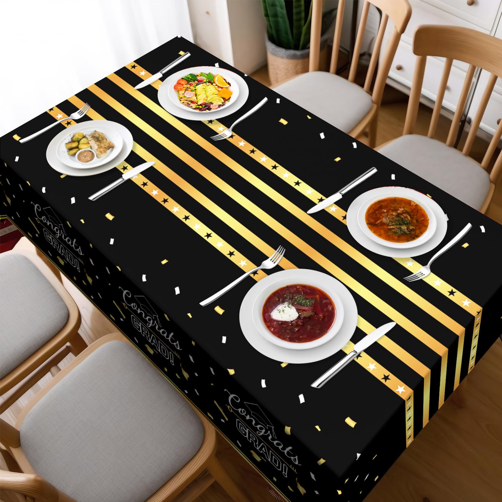 Childom 3 Pack Black and Gold Graduation Tablecloth 54