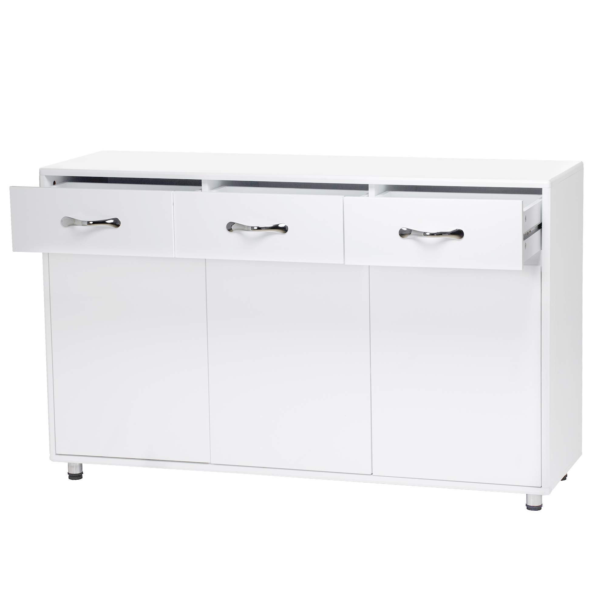 3-Drawer Sideboard Buffet Storage Cabinet with 3 Doors, Shelves & Drawers - Modern Entryway Console Table for Living Room & Dining Room (White) | Perfect for Home Organization & Stylish Storage Solutions