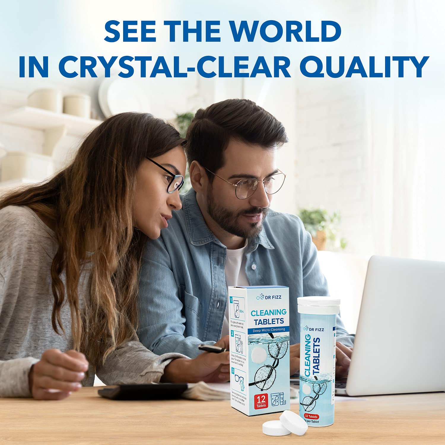 Glass Cleaning Tablets - 12 Pack | Lens Cleaning Tablets for Eyeglasses, Sunglasses & Screens | Removes Dirt, Dust & Smudges | Perfect for Prescription Glasses, Reading Glasses & Phone Screens | Travel-Friendly & Quick Cleaning Solution