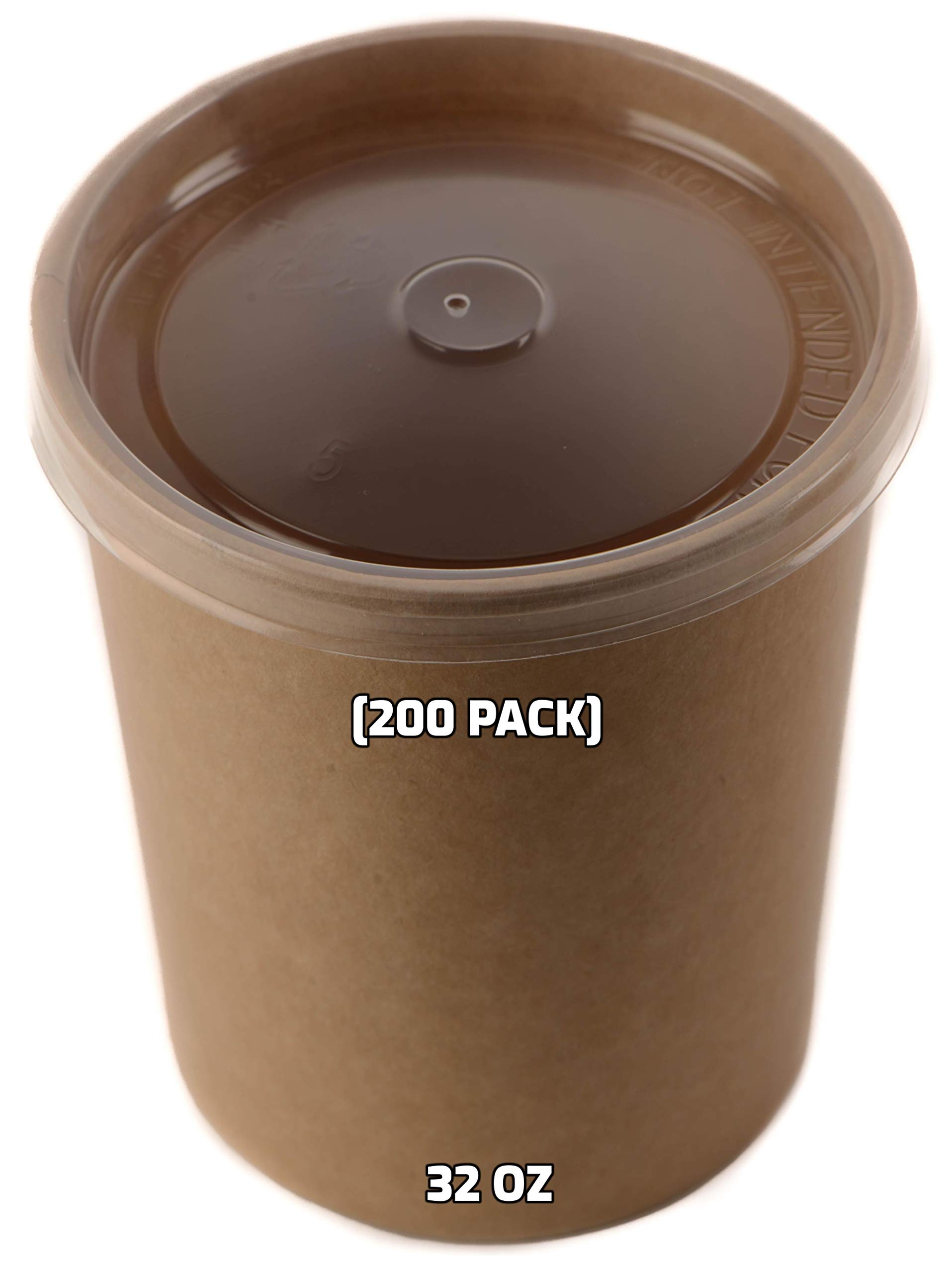 200 Pack 32 oz Disposable Kraft Paper Soup Containers with Lids - Eco-Friendly Takeout Food Containers for Ice Cream, Frozen Yogurt, Restaurant Meals | Microwave Safe & Recyclable | Perfect for Catering, Food Storage and To-Go Orders