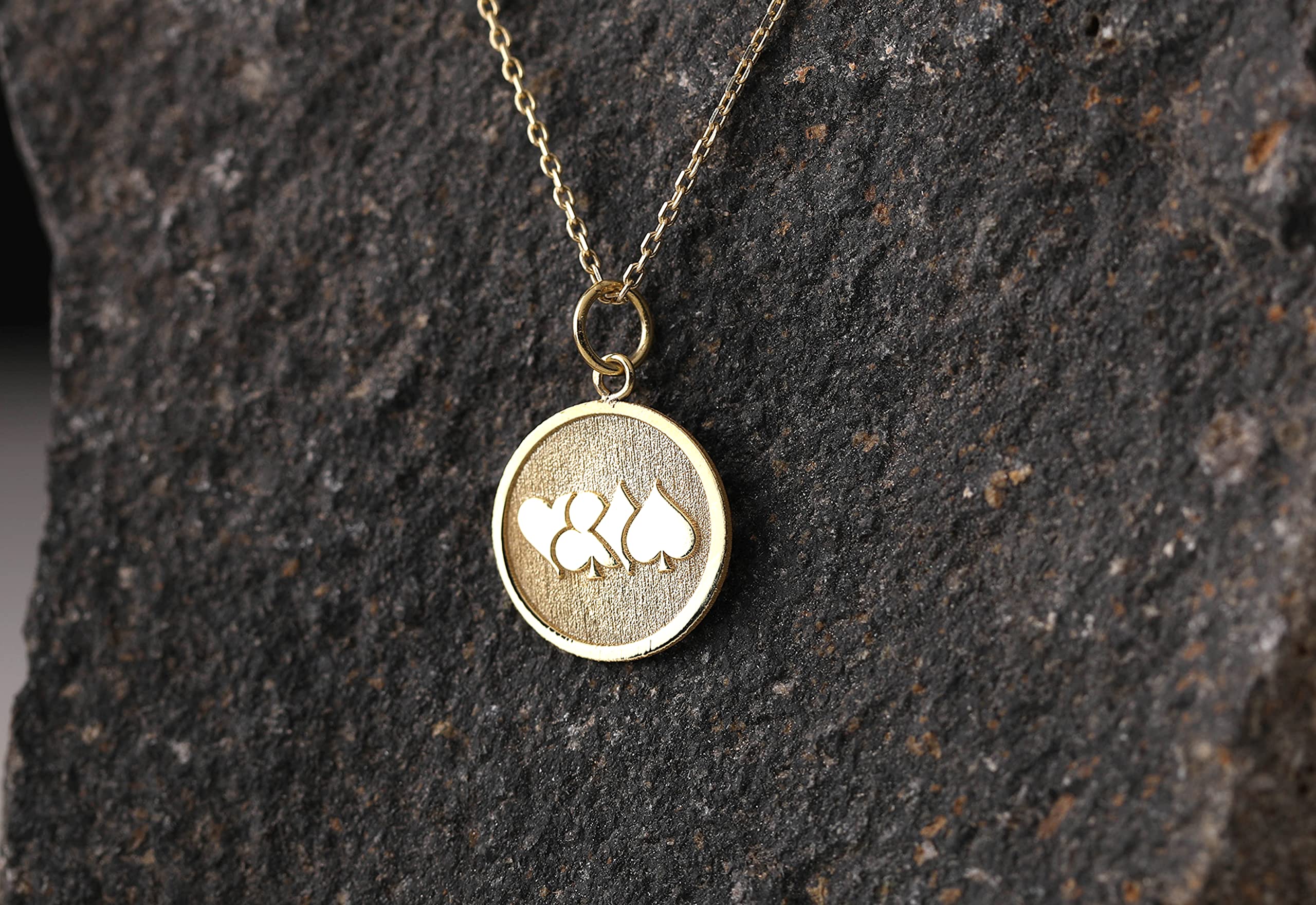14K Gold Playing Card Necklace - Personalized Poker Card Pendant with Hearts, Spades, Diamonds & Clubs Charms - Unique Jewelry Gift for Card Game Lovers - Perfect for Casino Nights, Poker Parties & Fashion Accessories