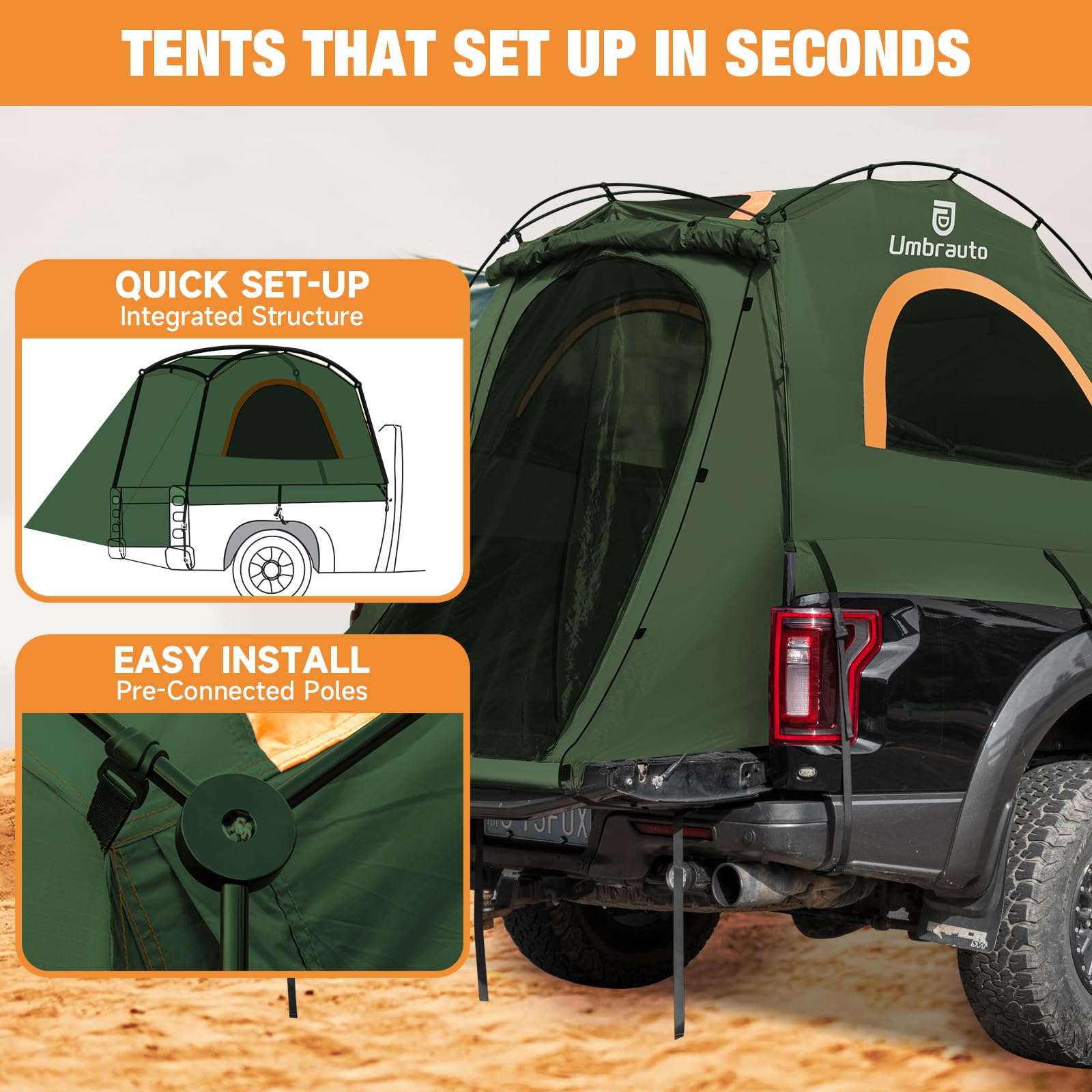 Umbrauto Easy Set-Up Truck Bed Tent for 6.4-6.7ft Pickup Trucks with Inflatable Mattress | PU3000mm Waterproof Camping Kit (Blue & Black) | Perfect for Outdoor Adventures, Road Trips & Family Camping