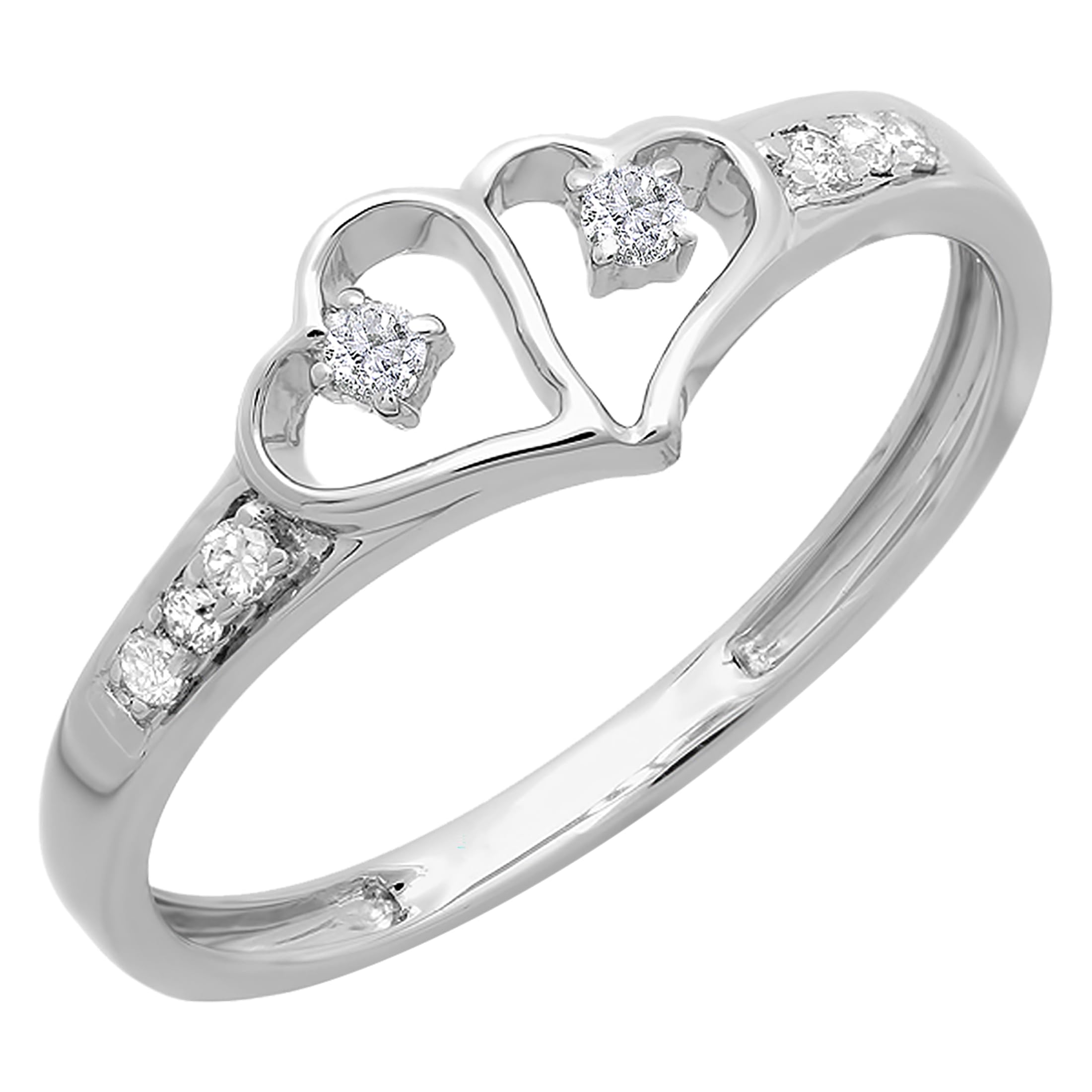 0.15 Carat Round White Diamond Promise Ring for Women - Sterling Silver Double Heart Engagement Ring | Dazzlingrock Collection | Perfect for Valentine's Day, Anniversary & Romantic Proposals