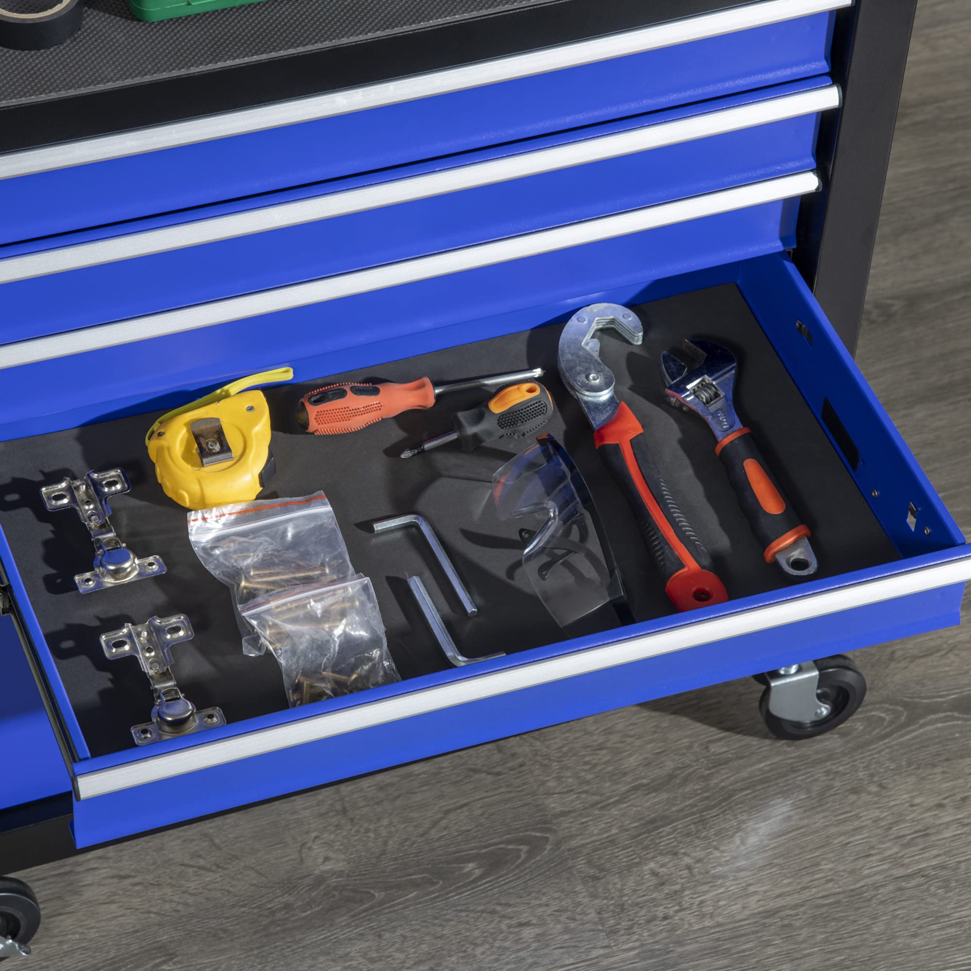 DURHAND 4-Drawer Rolling Tool Chest with Wheels - Heavy Duty Tool Storage Cabinet & Portable Tool Organizer for Garage, Workshop, Factory - Blue - Perfect for Mechanics, DIY Enthusiasts & Professional Tool Organization