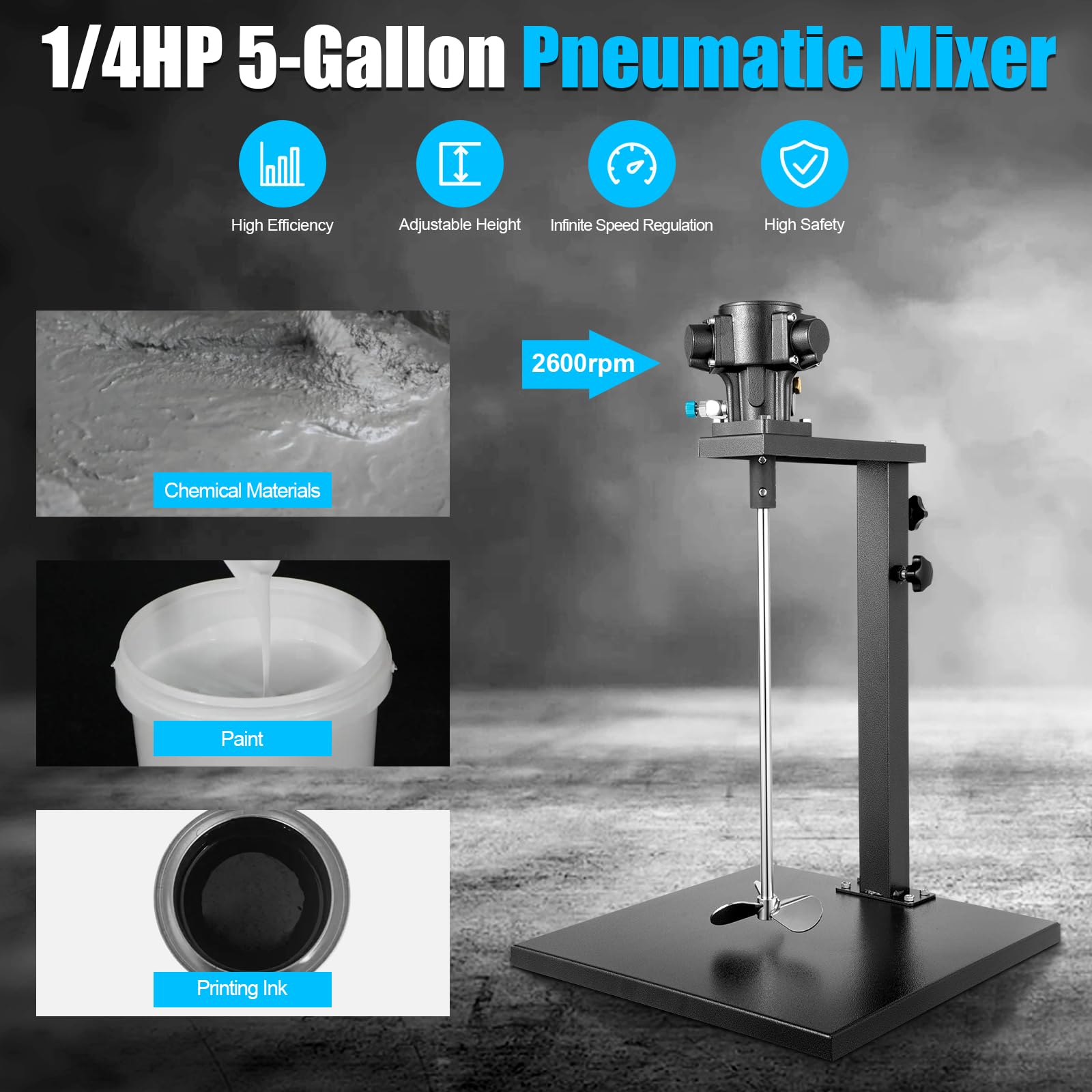 5 Gallon Pneumatic Paint Mixer Air Agitator - Industrial Paint & Ink Blender Stirrer for High Viscosity Materials - Perfect for Automotive, Construction & DIY Projects