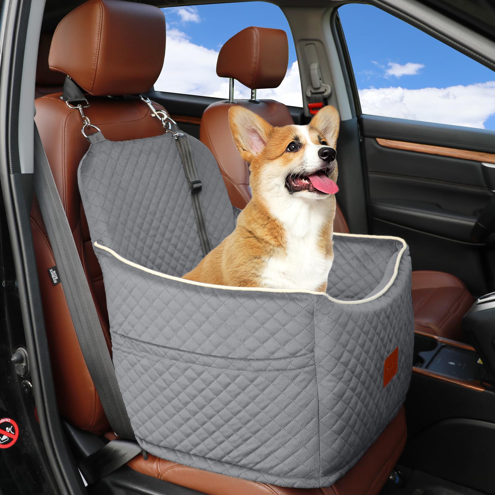 Youvee Elevated Dog Car Booster Seat for Small Dogs up to 30 lbs - 6