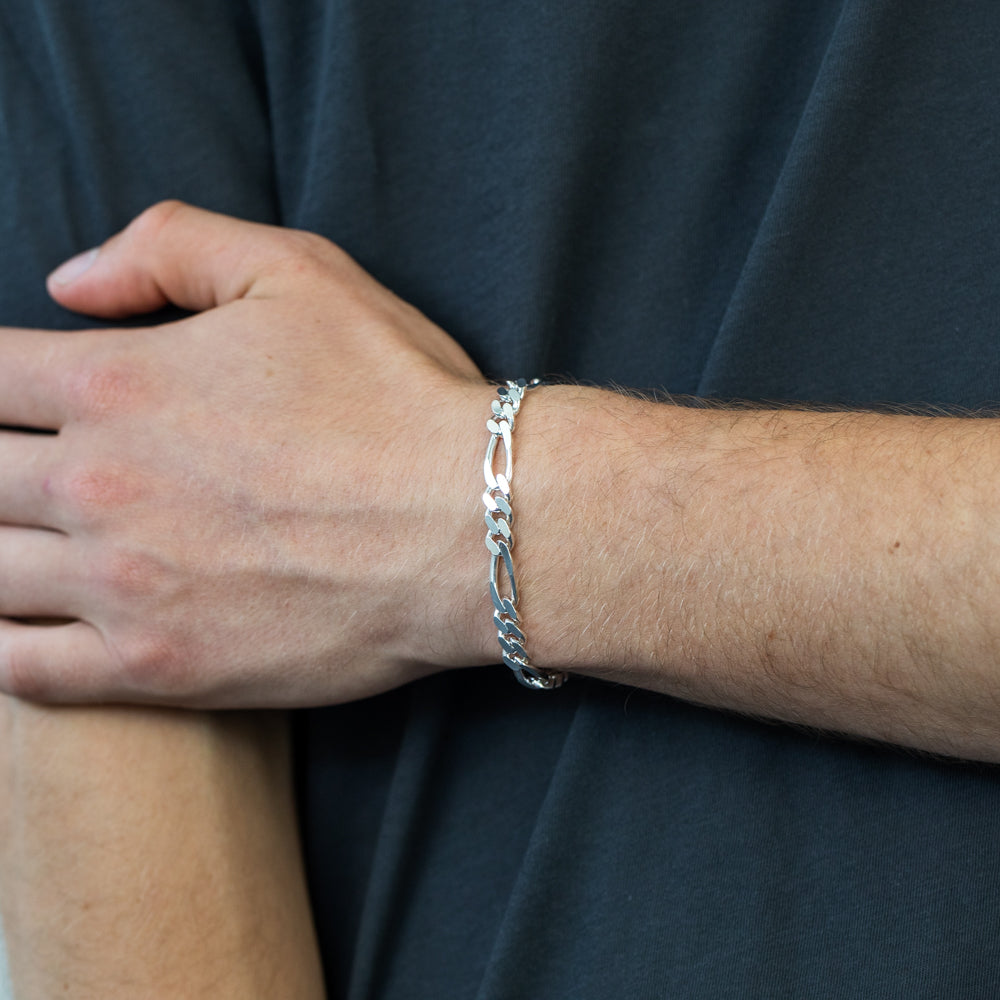 21cm Sterling Silver Figaro Chain Bracelet 180 Gauge 1:3 Ratio - Elegant Jewelry for Women, Perfect for Everyday Wear, Gifts & Special Occasions