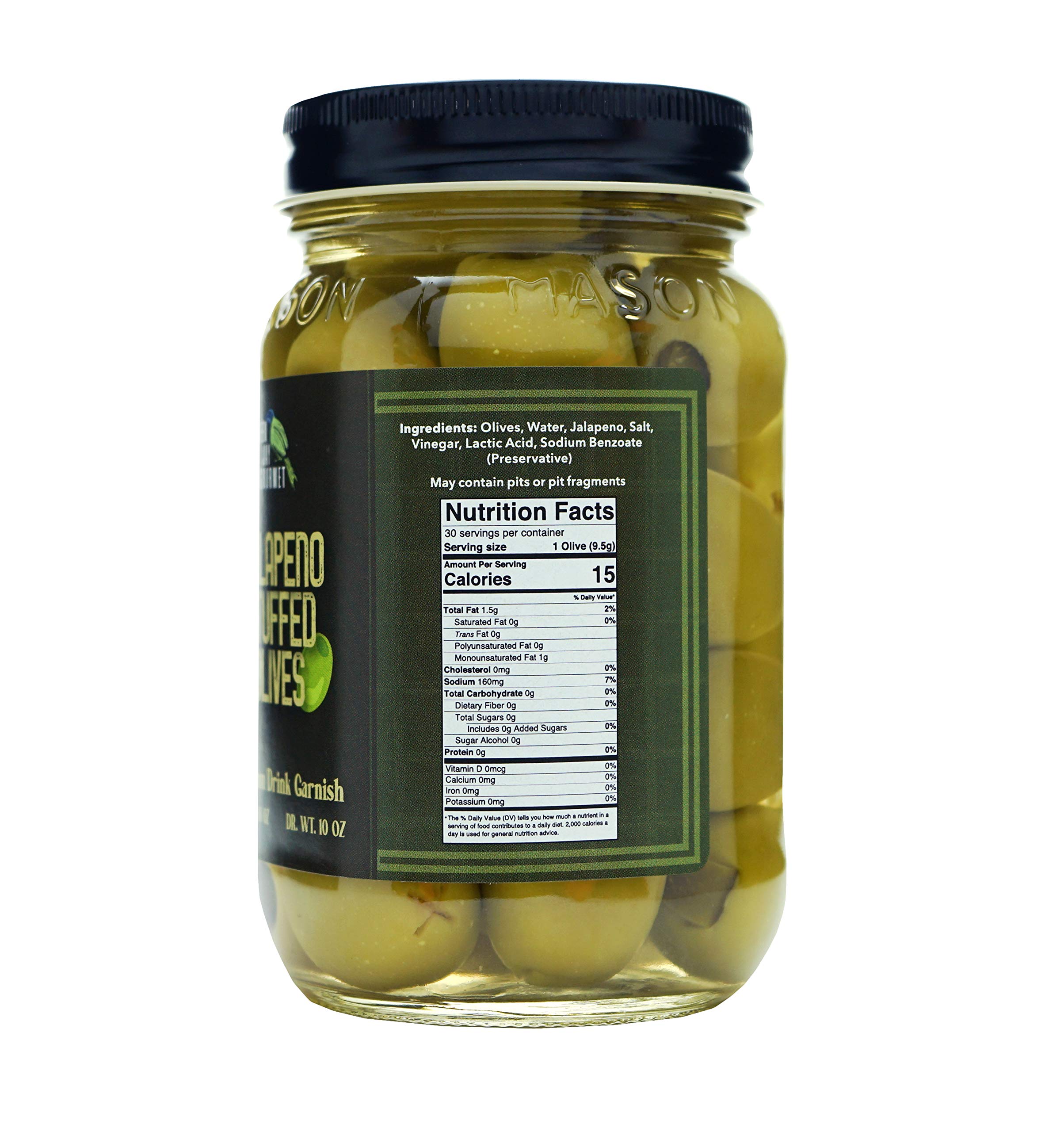 **Green Jay Gourmet Jalapeno Stuffed Olives – Large All-Natural Stuffed Green Olives (16 oz) – Perfect for Dirty Martinis, Cocktail Garnish & Cheese Boards – Spicy Gourmet Olives for Parties & Charcuterie**