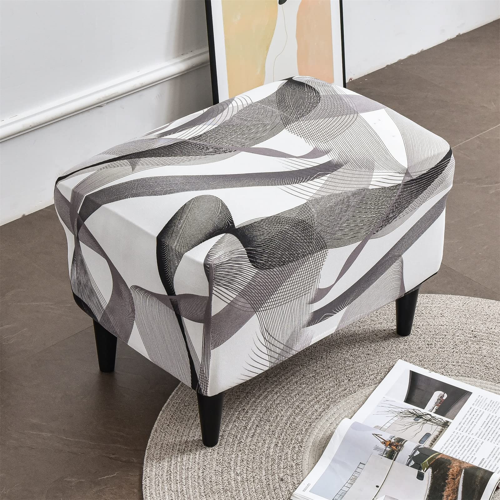 Eco-Friendly Stretch Ottoman Slipcover - Rectangular Storage Ottoman Cover with Non-Slip Elastic Bottom | Perfect for Living Room, Bedroom & Nursery Decor