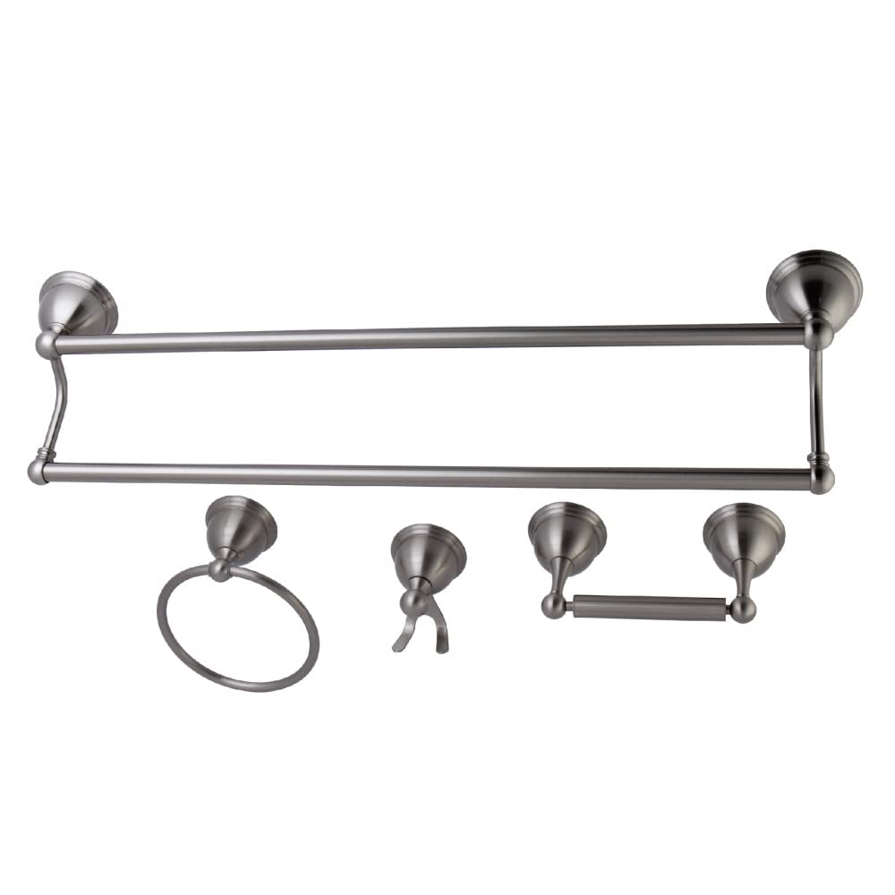 Kingston Brass BAK3963478SN Restoration 4-Piece Dual Towel Bar Bathroom Hardware Set in Brushed Nickel - Perfect for Modern Bathroom Decor and Spa-Inspired Home Upgrades