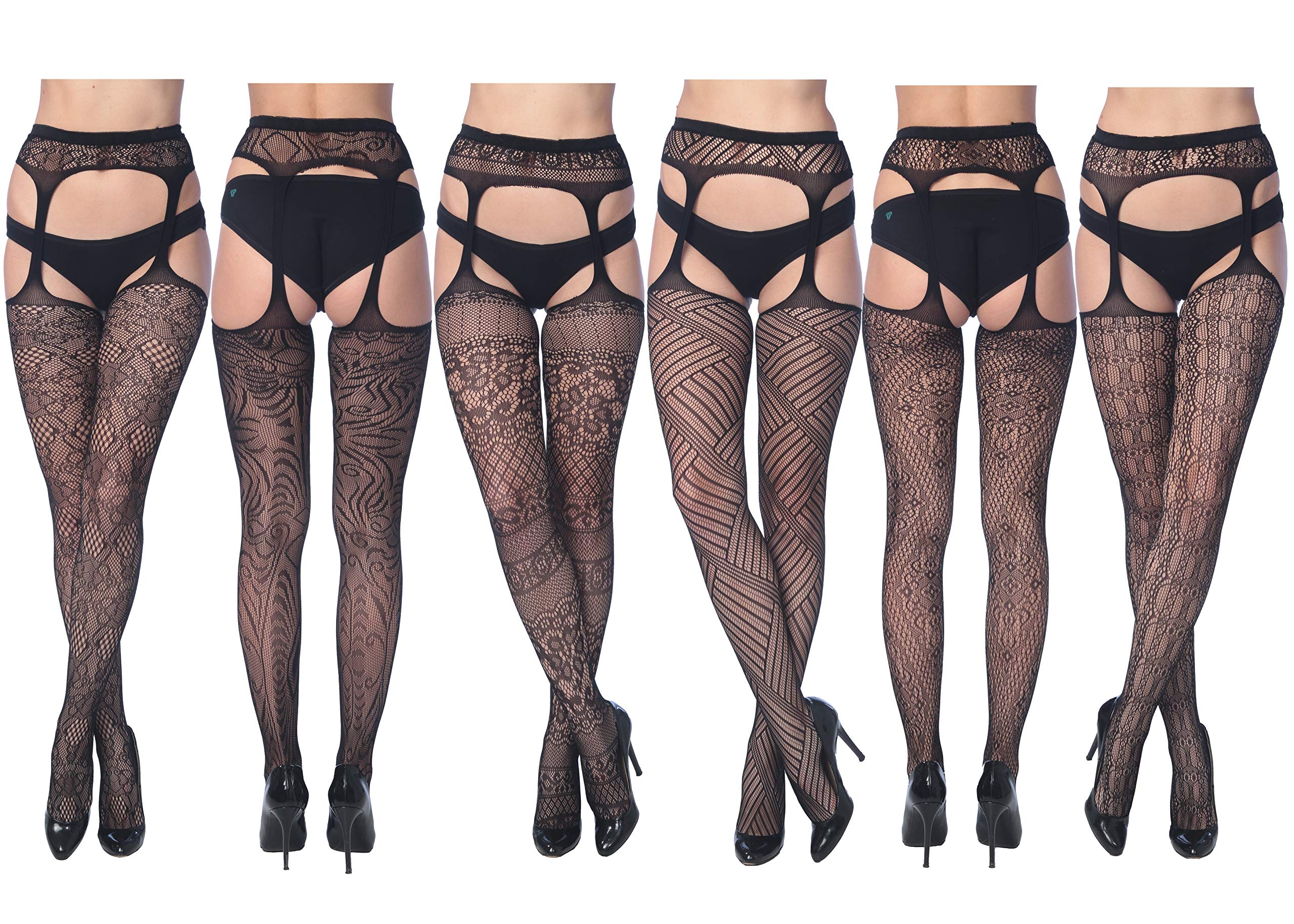 Frenchic Fishnet Women's Lace Stockings Tights - Sexy Pantyhose for Regular & Plus Sizes (6-Pack) | Perfect for Halloween, Cosplay, Burlesque & Date Night Outfits