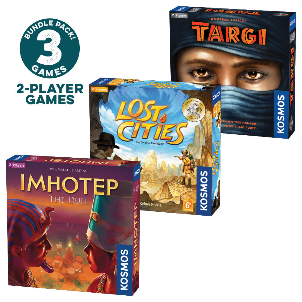 Best 2 Player Board Games Bundle - Imhotep: The Duel, Targi & Lost Cities Card Game with 6th Expedition | Perfect for Couples, Friends & Family Game Nights