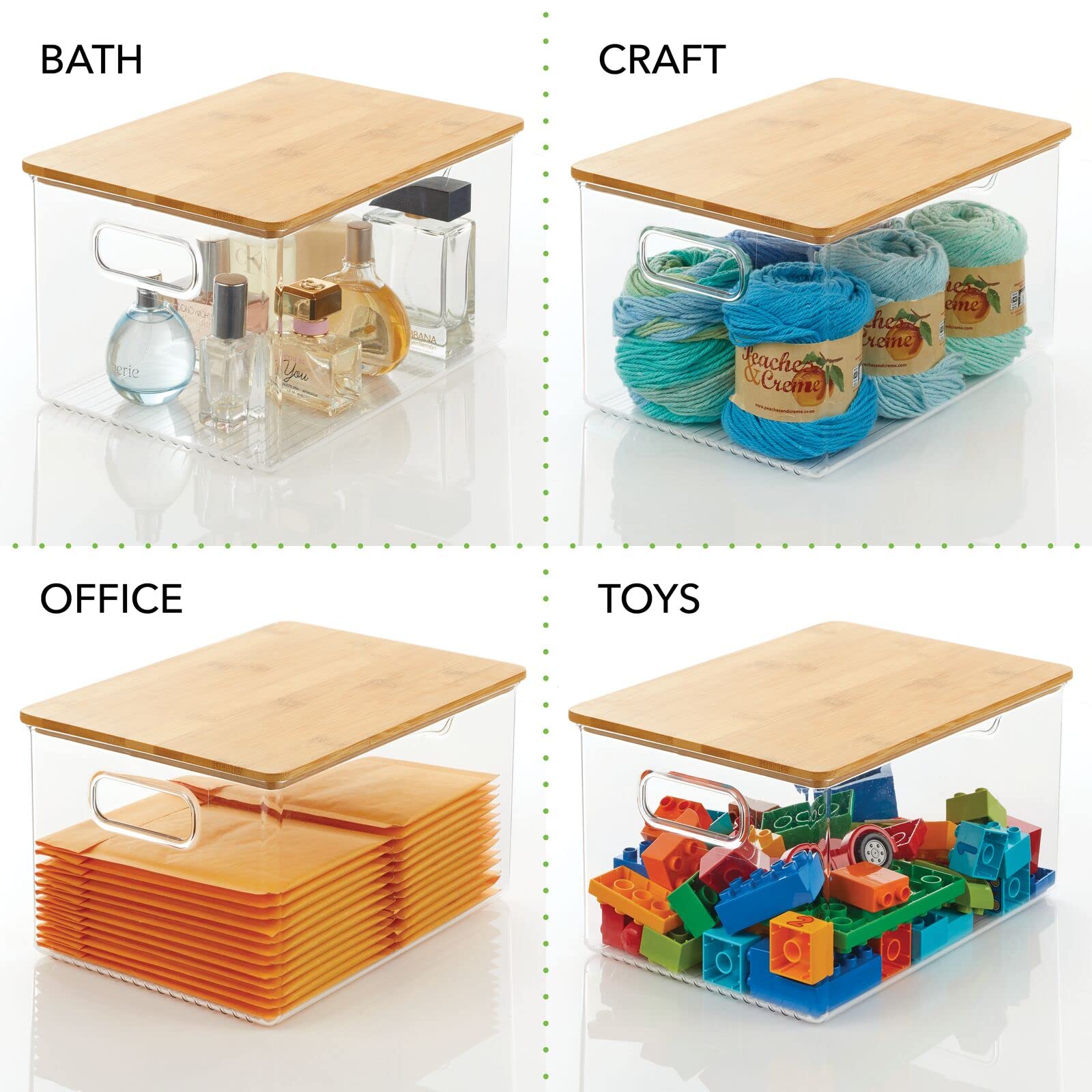 mDesign Plastic Stackable Kitchen Pantry Cabinet Organizer - 8-Pack Clear/Natural Food Storage Bins with Bamboo Lids & Built-In Handles - Perfect for Organizing Fruits, Snacks, Pasta & Jars in Pantry, Cabinet or Countertop - Ligne Collection