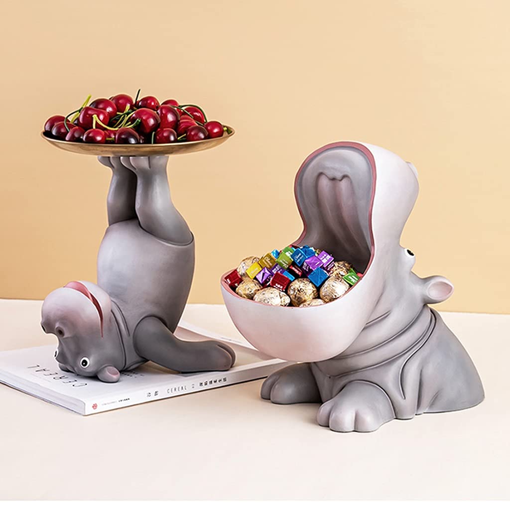 Decorative Resin Hippo Figurine Bowl - Entryway Catchall Tray for Keys & Jewelry, Home Decor Storage Box, Desktop Tabletop Ornament - Perfect for Holiday Gifts, Birthday Presents & Housewarming Decorations (Use in Entryway, Living Room, Office Desk)
