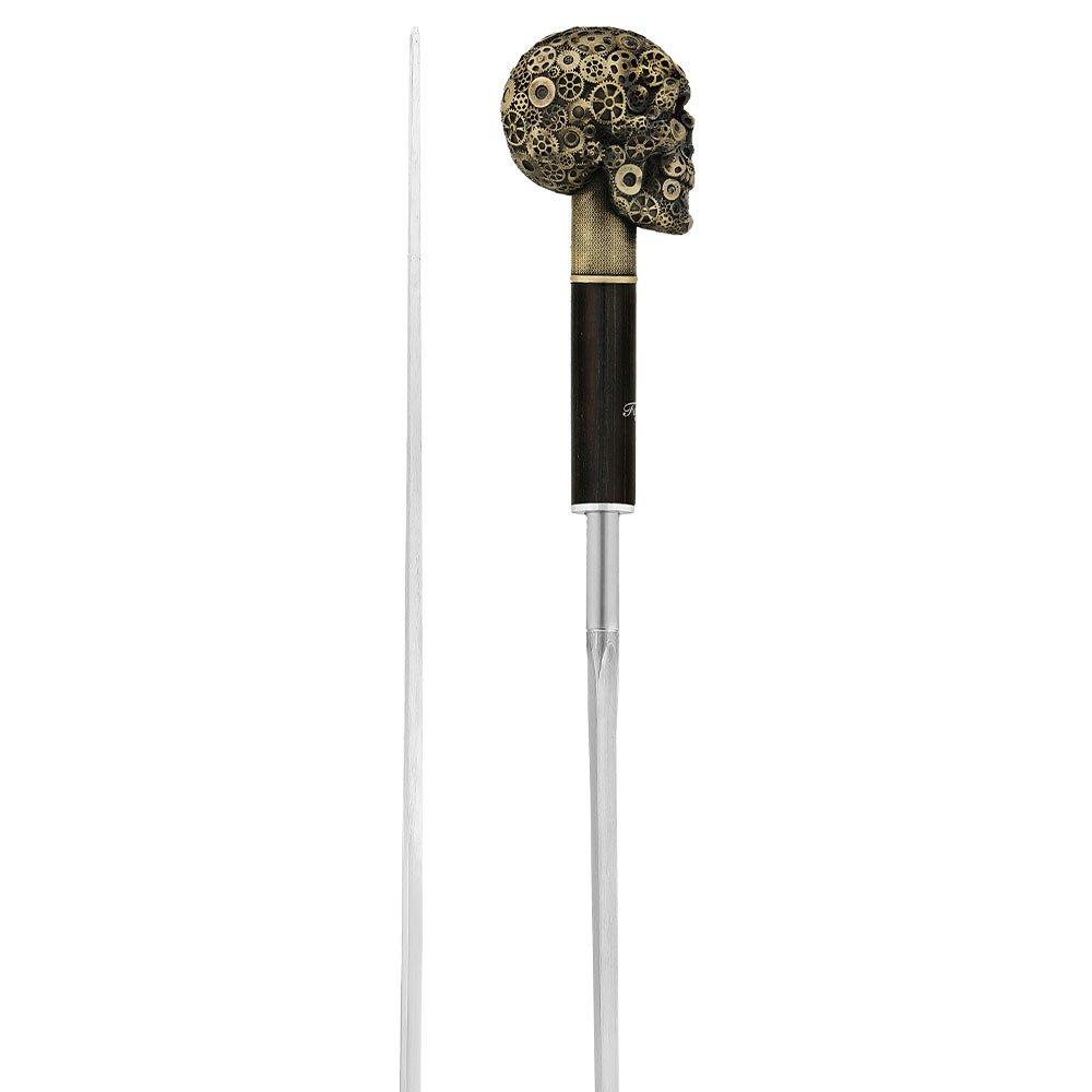 Steampunk Sword Cane with Black Stamina Wood Shaft - Victorian Style Walking Stick & Self Defense Cane - Designed by 2 Saints in Paris - Perfect for Cosplay, Costume Accessories & Collector's Item