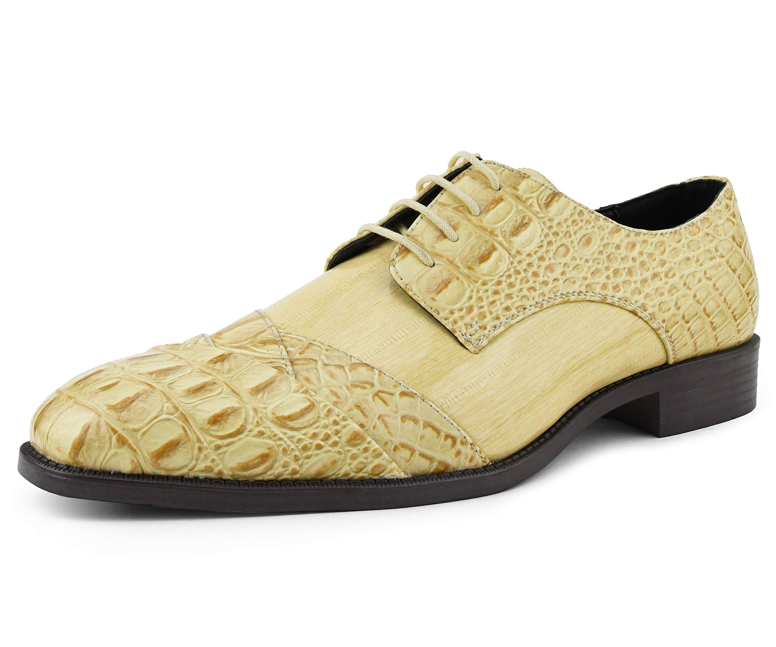 Bolano Bandit Men's Cap Toe Oxford Dress Shoes | Alligator Print Formal Shoes | Croc Folded Leather Oxfords for Business, Weddings & Special Occasions